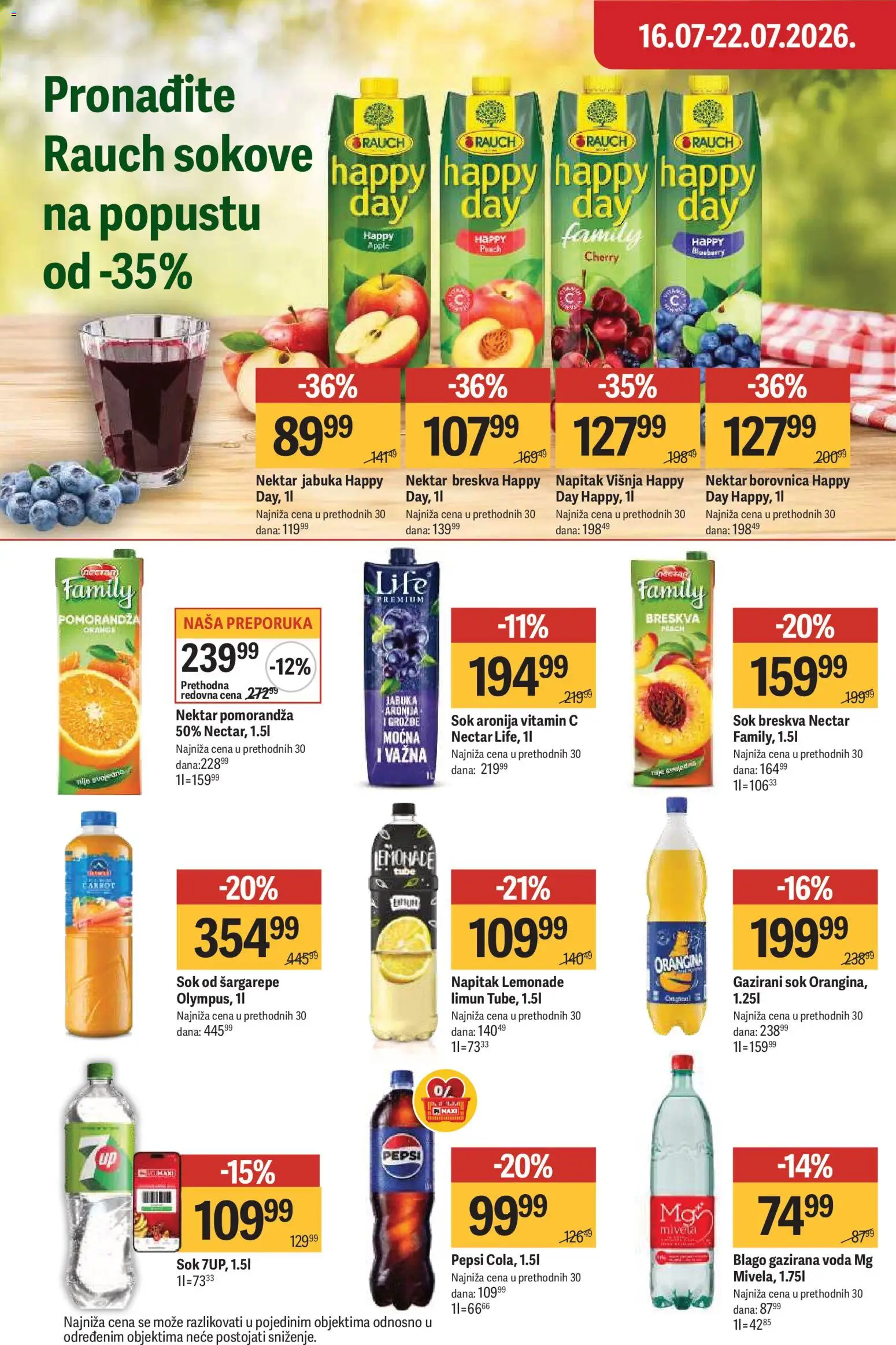 Maxi katalog - važi od 16.07.2026 | Strana: 30 | Proizvode: Borovnica, Voda, Pomorandza, Sok