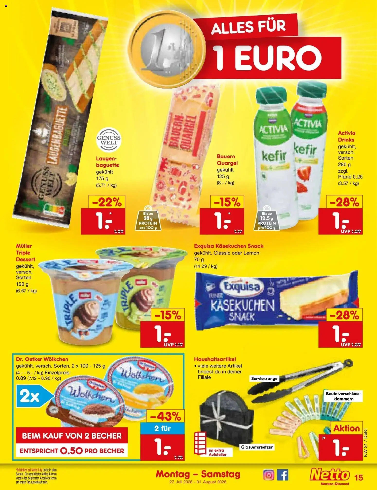 Netto Marken-Discount Prospekt Mistelbach – gültig ab 27.07.2026 | Seite: 25 | Produkte: Activia, Kefir, Baguette, Exquisa