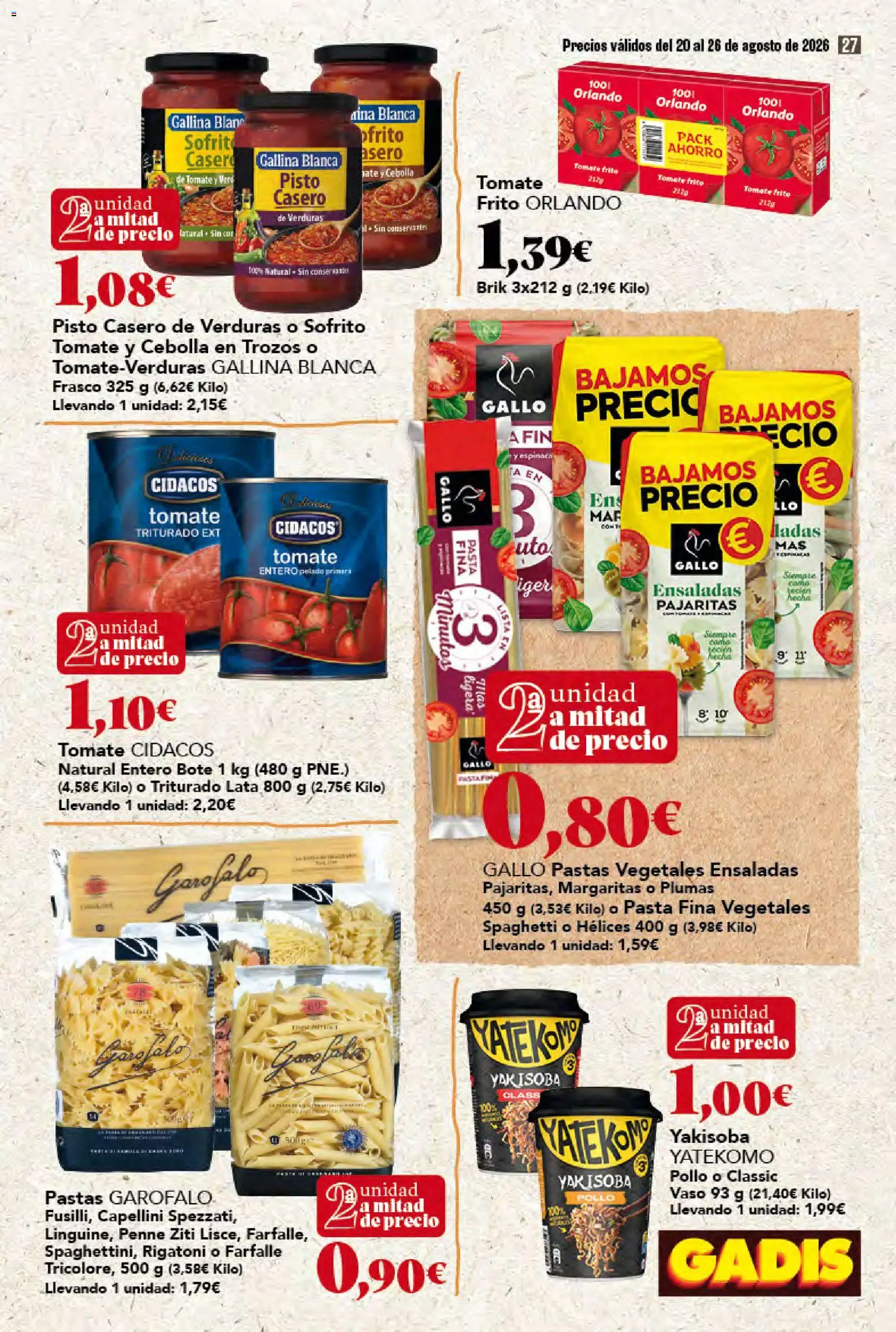 Gadis folleto │ válido desde el 20/08/2026 | Página: 27 | Productos: Espinaca, Verduras, Tomate, Pasta
