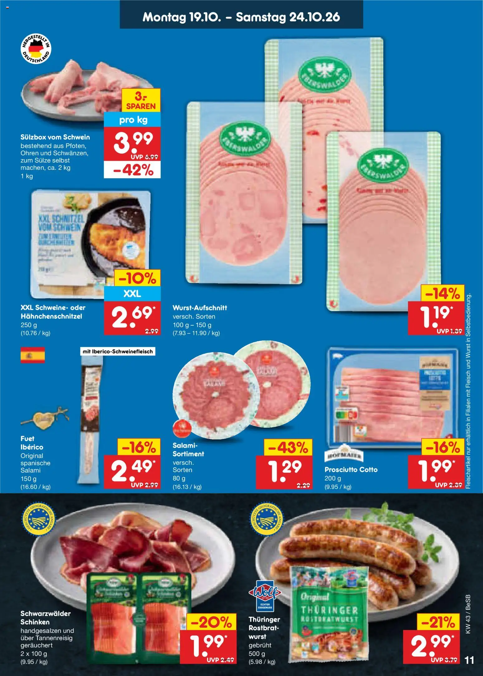 Netto Marken-Discount Prospekt – gültig ab 19.10.2026 | Seite: 11 | Produkte: Schnitzel, Wurst, Salami, Schinken