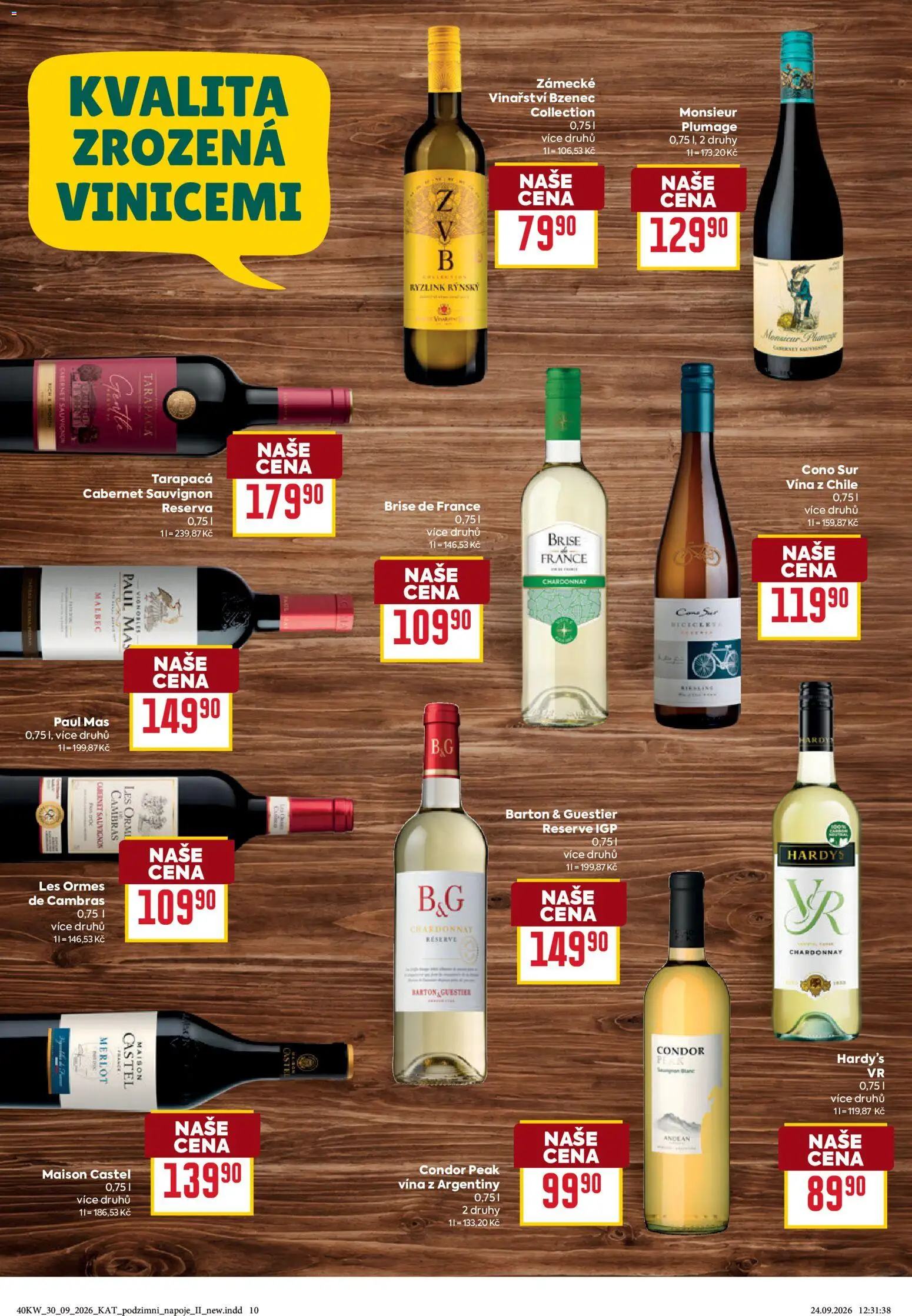 Billa leták Podzimní nápoje od 30.09.2026 | Strana: 10 | Produkty: Tarapaca, Merlot, Cabernet Sauvignon