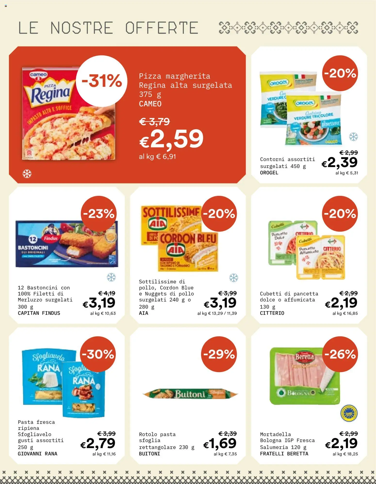 Volantino Borello Supermercati del 19/10/2026 | Pagina: 8 | Prodotti: Cordon blue, Merluzzo, Nuggets, Mortadella