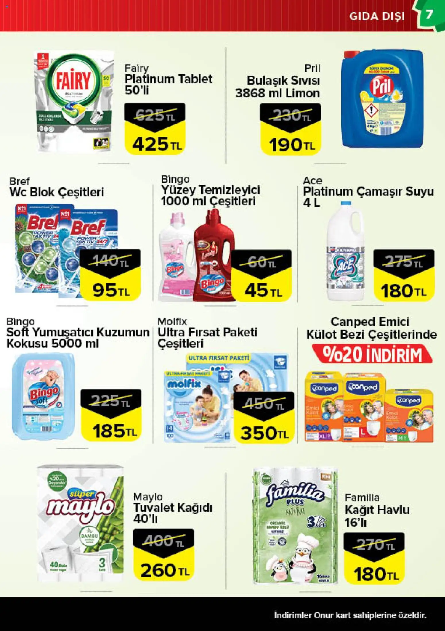 Onur Market Katalog - 16.06.2026 tarihinden itibaren geçerlidir | Sayfa: 7 | Ürünler: Tuvalet, Kağıt havlu, Limon, Tuvalet kağıdı