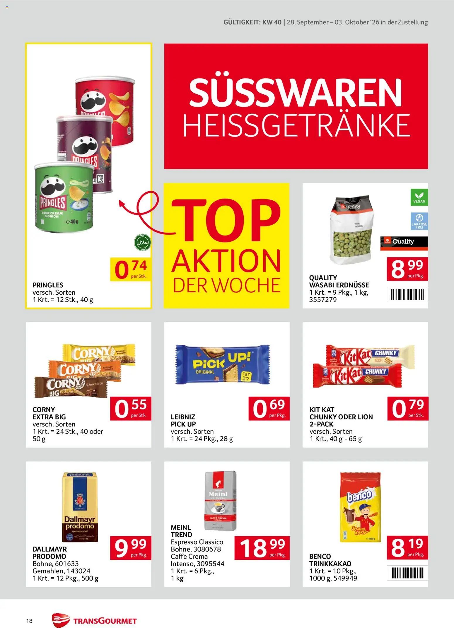 Transgourmet Zustellaktion gültig ab 28.09.2026 | Seite: 18 | Produkte: Erdnüsse, Süßwaren