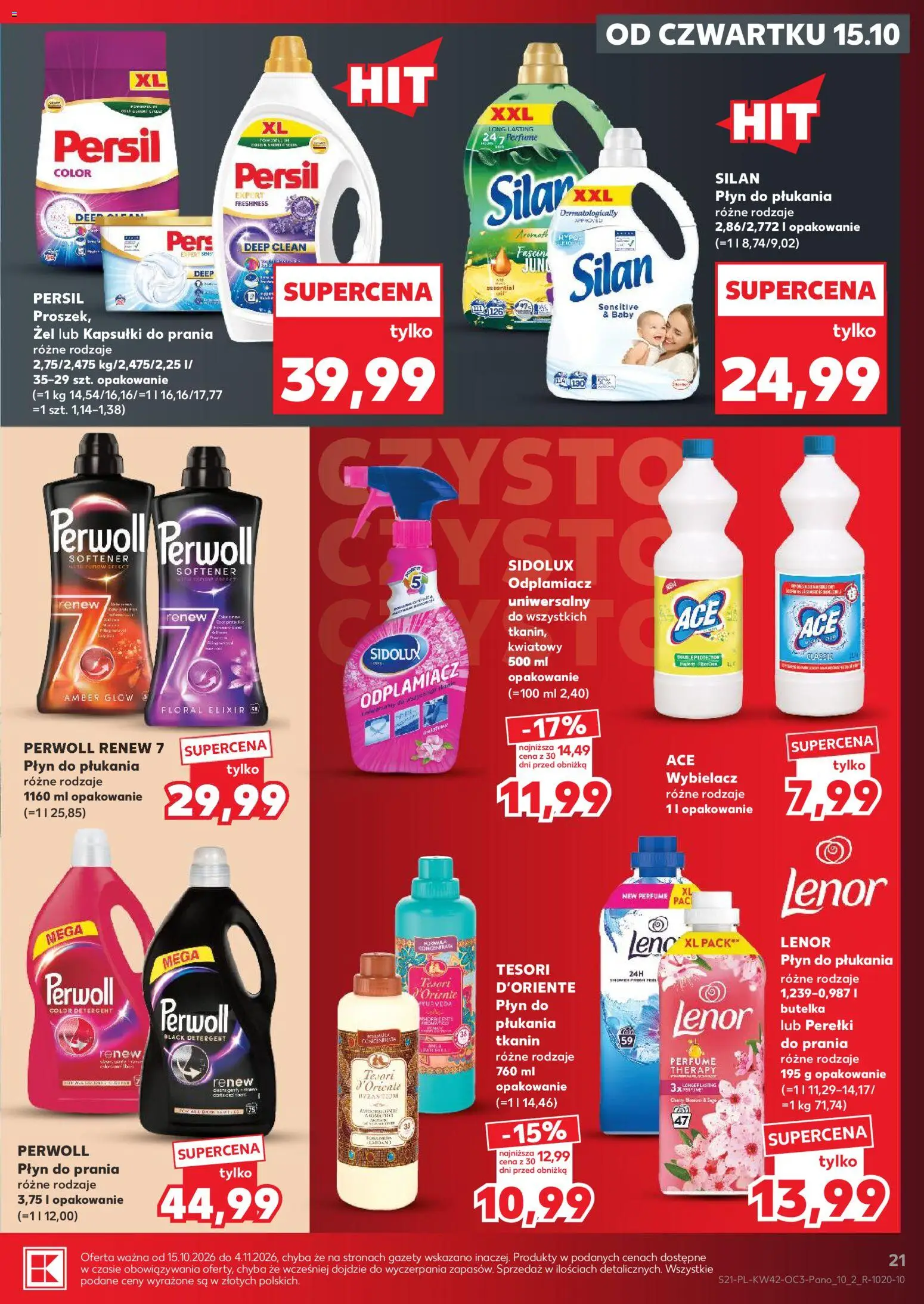 Kaufland Polsko leták - Drogerie od 15.10.2026 | Strana: 21 | Produkty: Perwoll, Silan, Persil, Sidolux