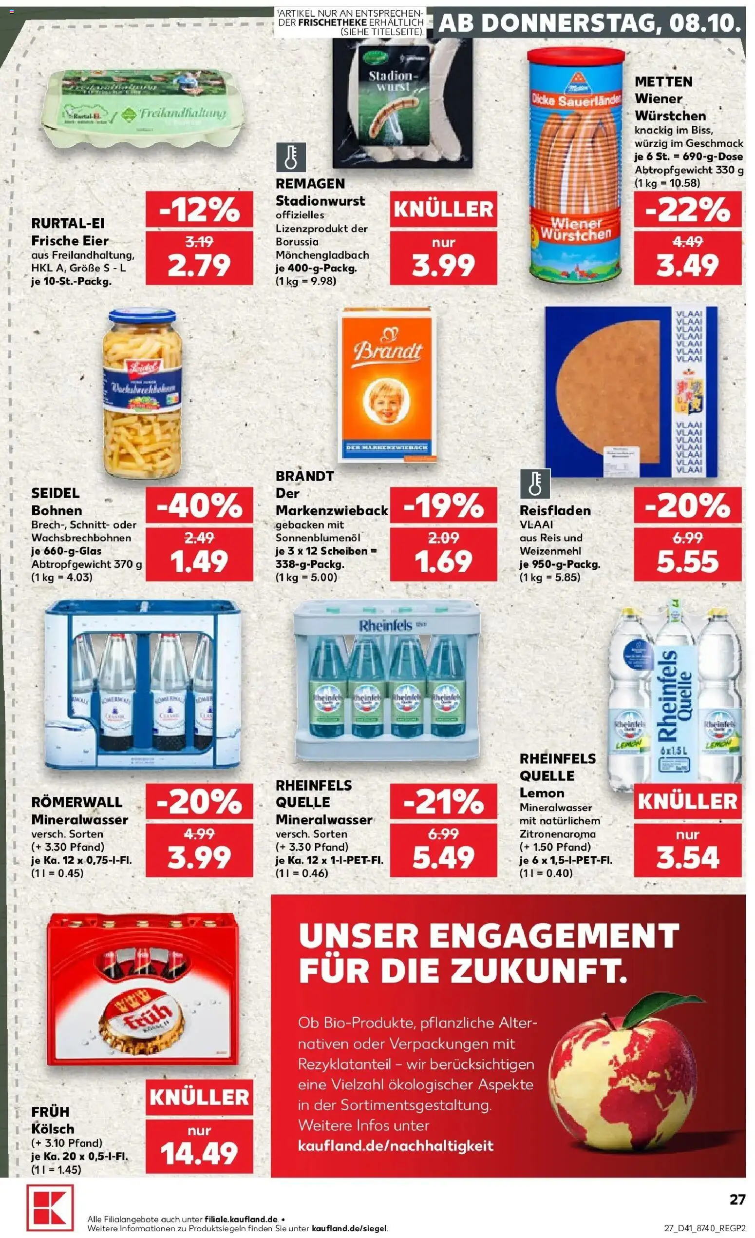 Prospekt Kaufland ab 08.10.2026 » Angebote Online zum Blättern | Seite: 27 | Produkte: Eier, Sonnenblumenol, Reis, Rheinfels quelle