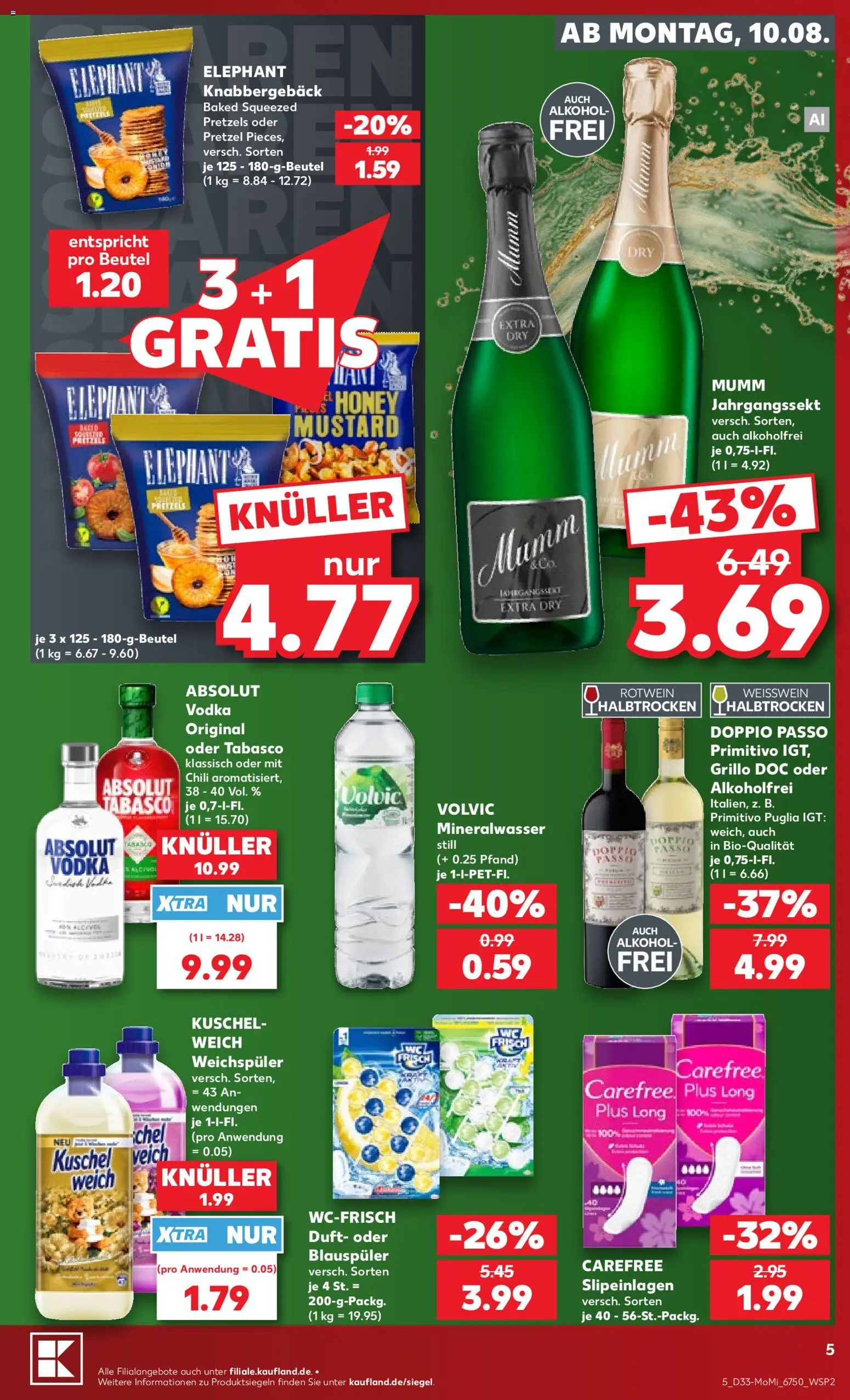 Kaufland Německo leták - Postdam od 10.08.2026 | Strana: 5 | Produkty: Tabasco, Vodka, Primitivo, Alkohol