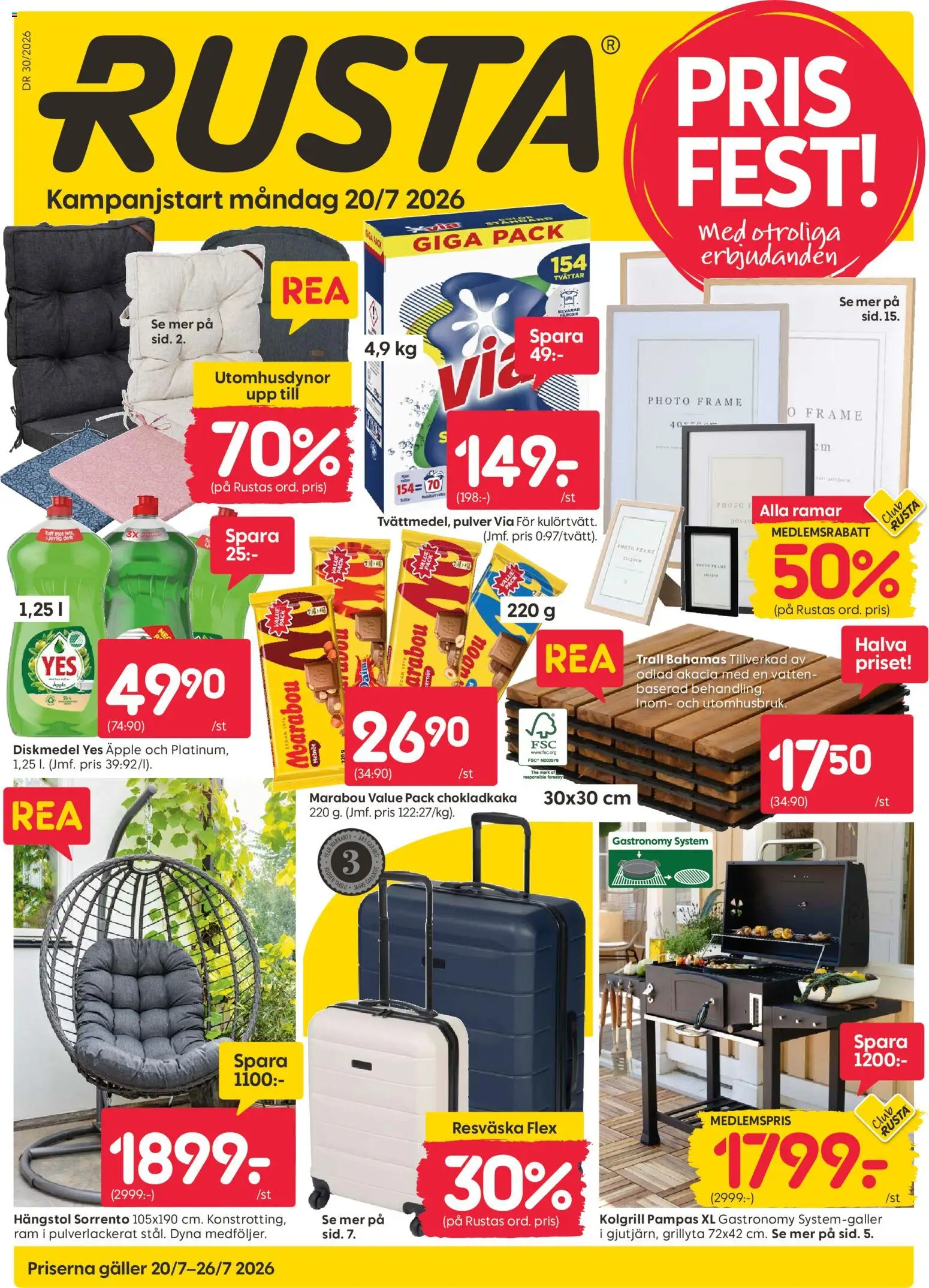 Rusta reklamblad aktuell från 20/07/2026 | Sida: 1 | Produkter: Chokladkaka, Kolgrill, Galler, Resväska