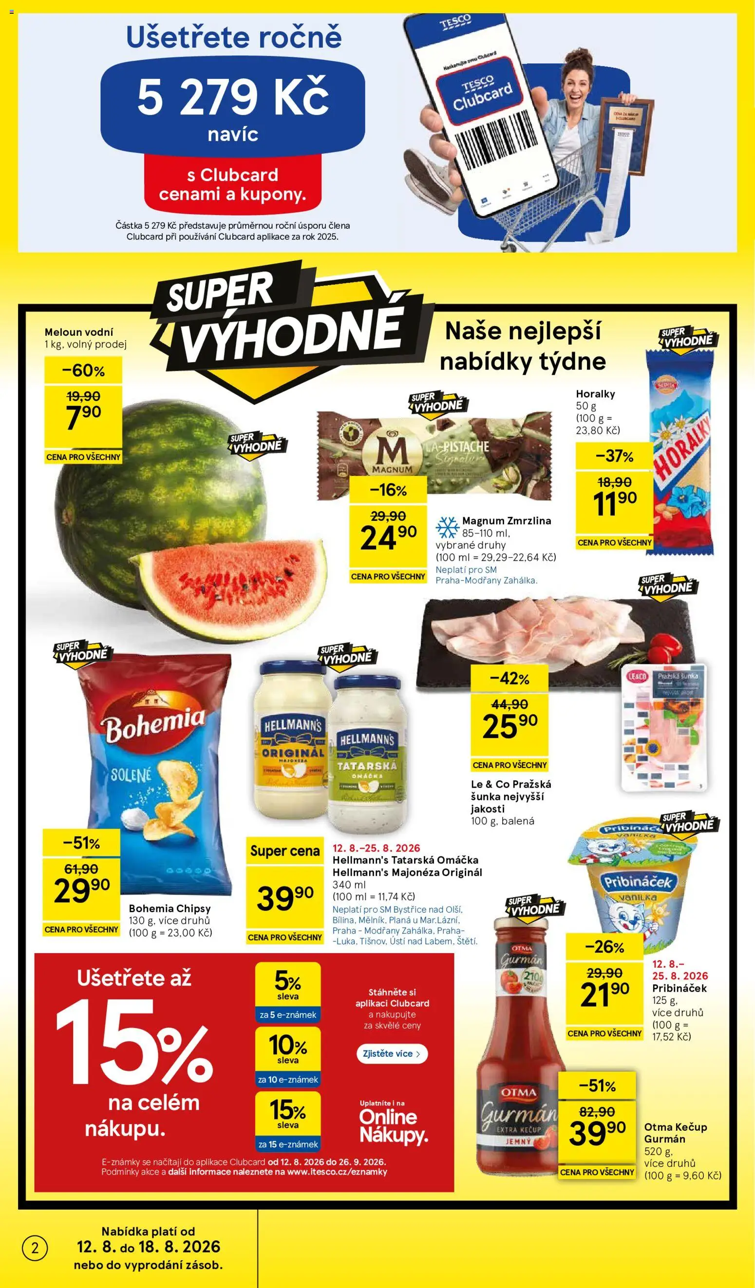 Tesco leták - Supermarket od 12.08.2026 | Strana: 2 | Produkty: Tatarská omáčka Hellmann's, Meloun, Horalky, Majonéza