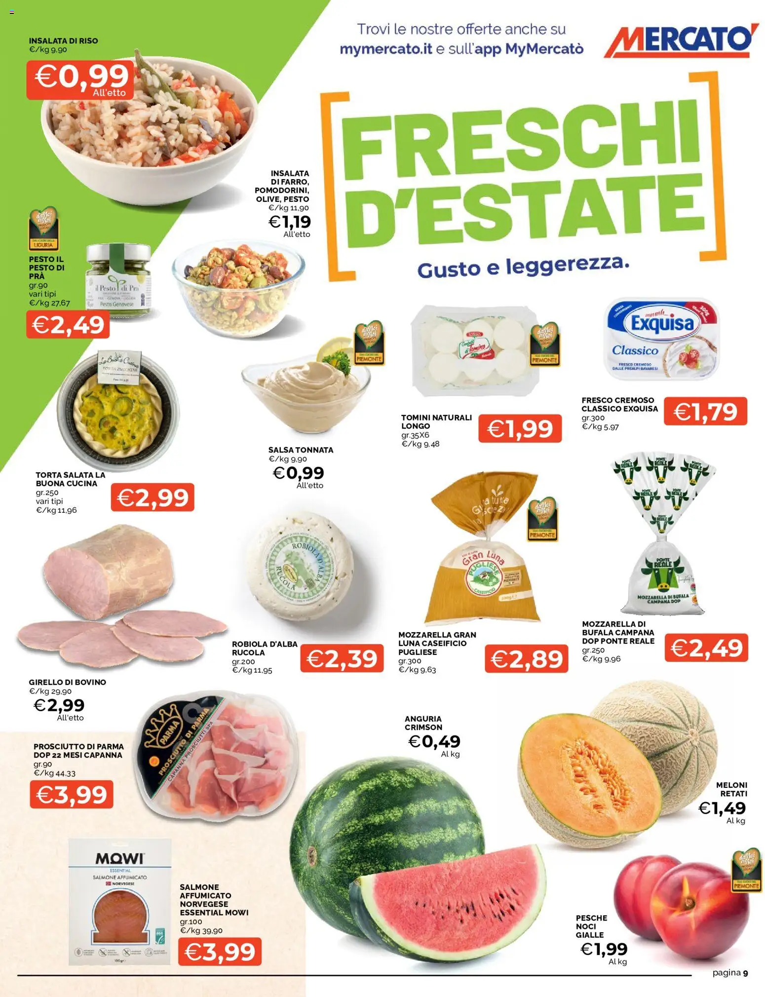 Volantino Mercatò del 20/07/2026 | Pagina: 9 | Prodotti: Salmone, Mozzarella, Noci, Torta