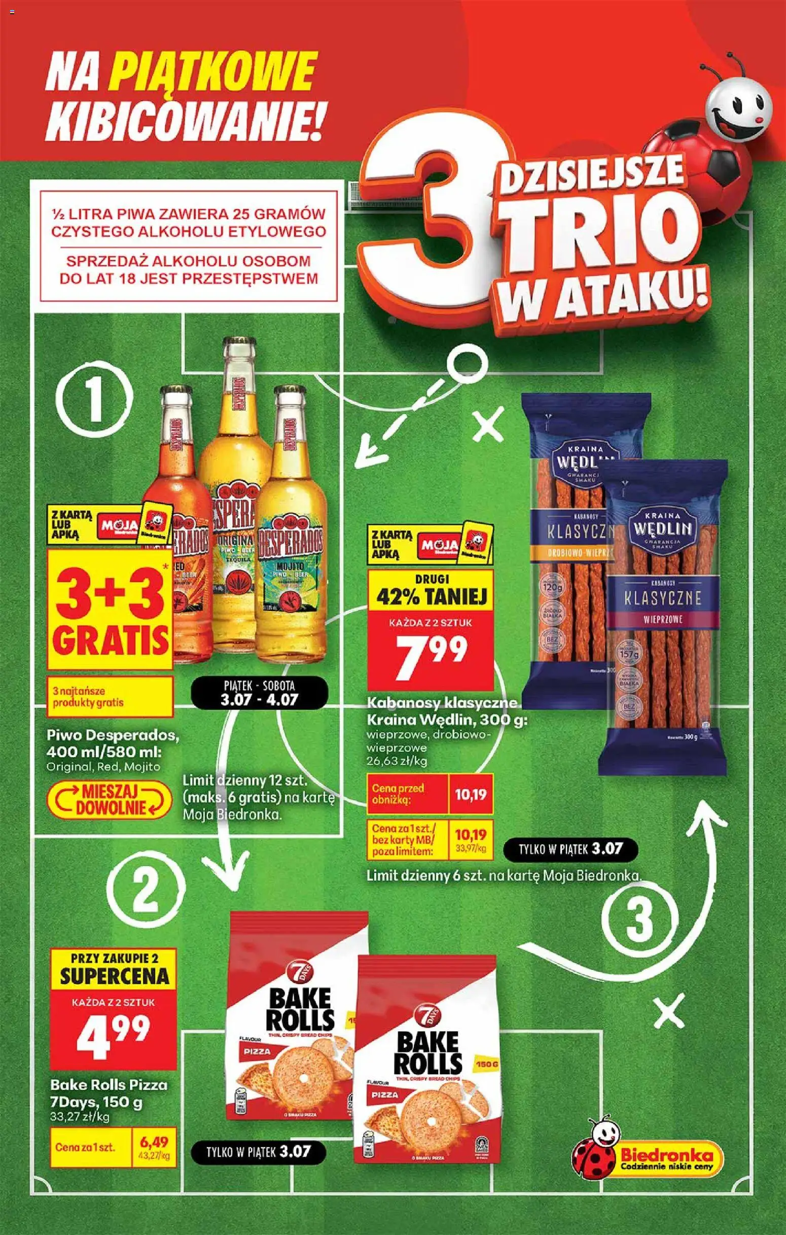 Biedronka gazetka - Football od 03.07.2026 | Strona: 4 | Produkty: Karta, Kabanosy, Tequila, Piwo
