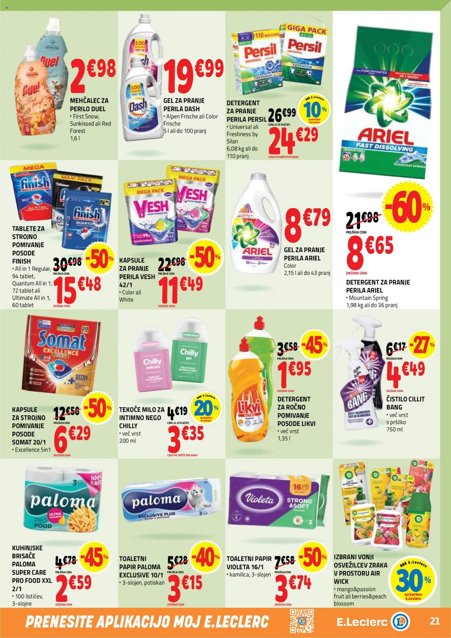 Novi E.leclerc katalog ponudbe – veljaven od 01.07.2026 | Stran: 21 | Izdelki: Tekoče milo, Toaletni papir, Milo, Detergent