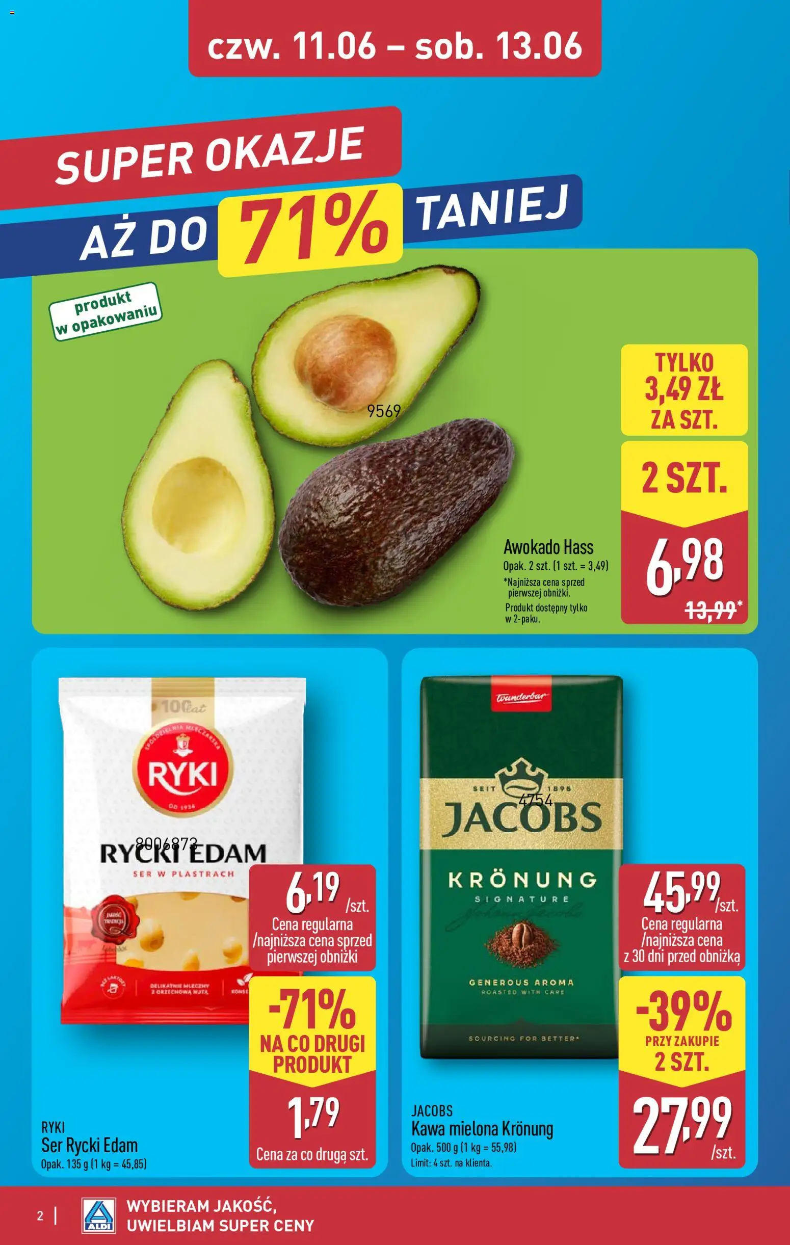Aldi gazetka - Oferta weekendowa od 11.06.2026 | Strona: 2 | Produkty: Ser, Kawa, Awokado
