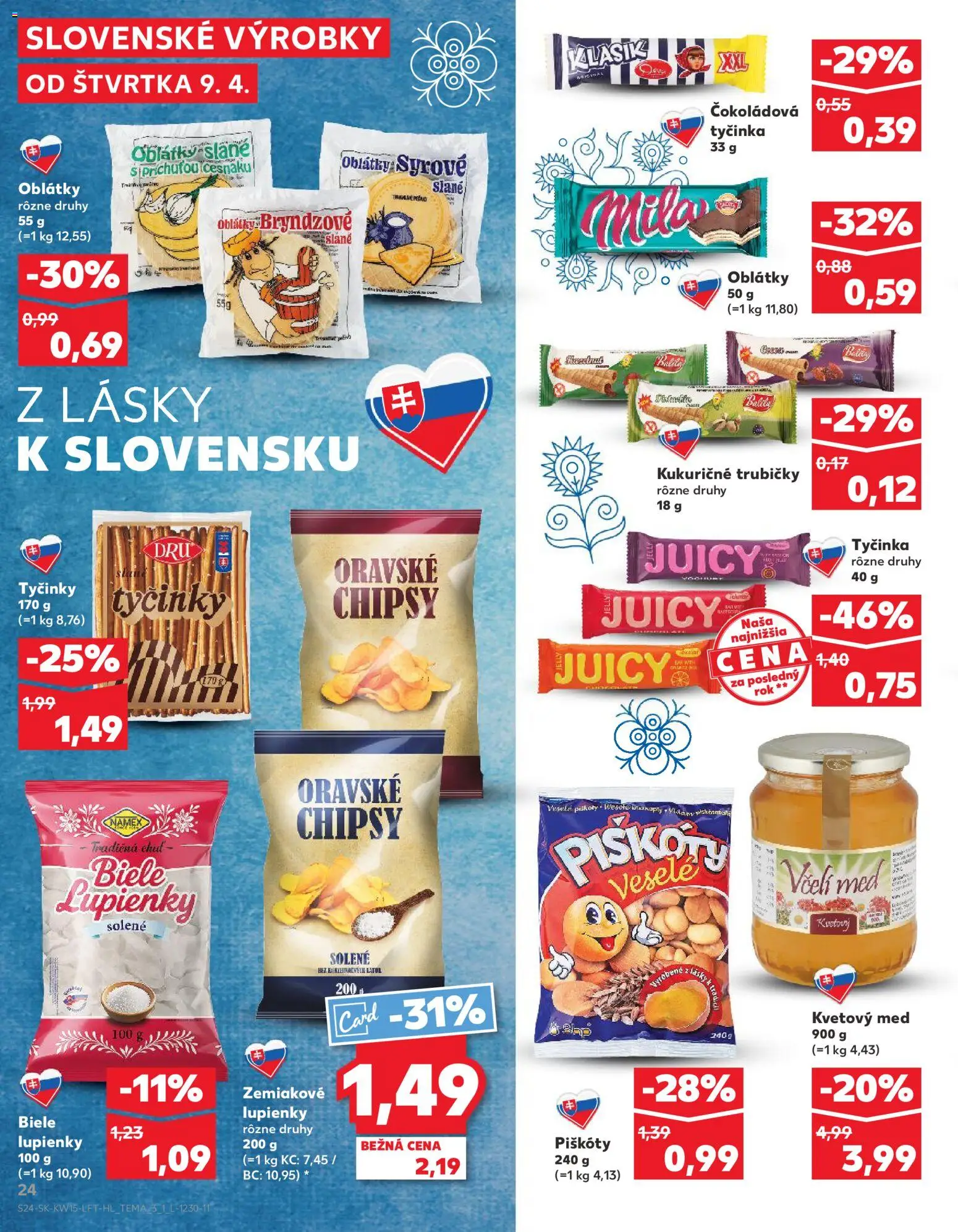 Nové Kaufland akcie – leták je platný od 09.04.2026 | Strana: 24 | Produkty: Piškóty, Oblátky, Chipsy, Med