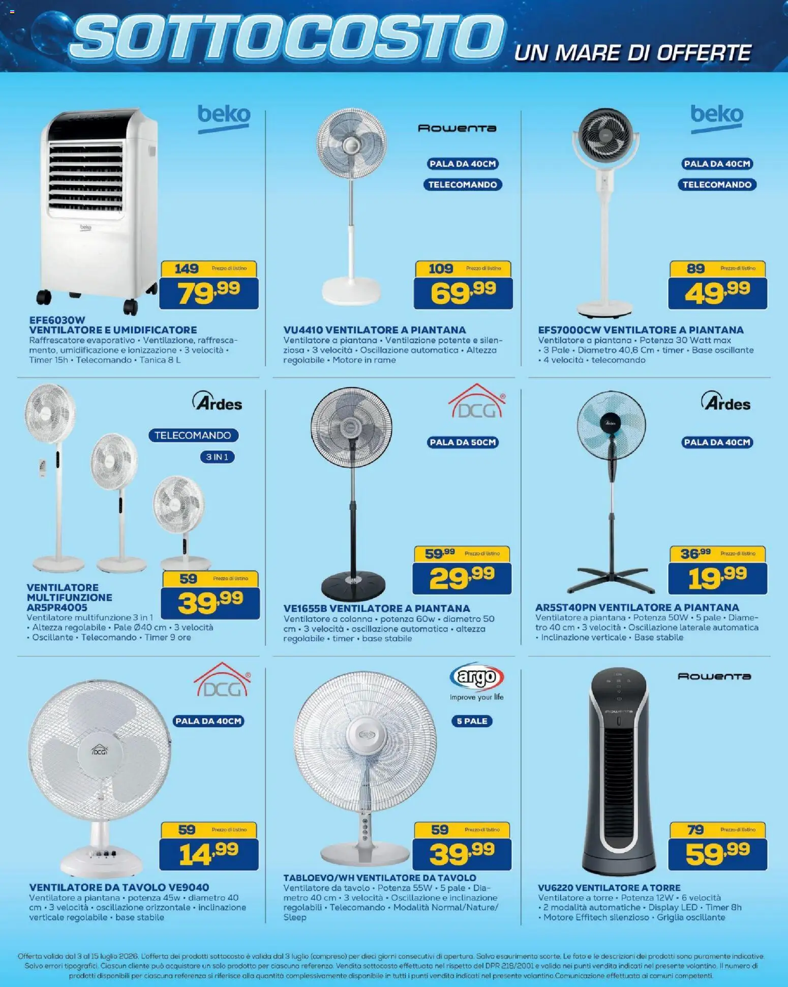 Volantino BRUNO del 03/07/2026 | Pagina: 35 | Prodotti: Ventilatore, Telecomando, Tanica, Tavolo