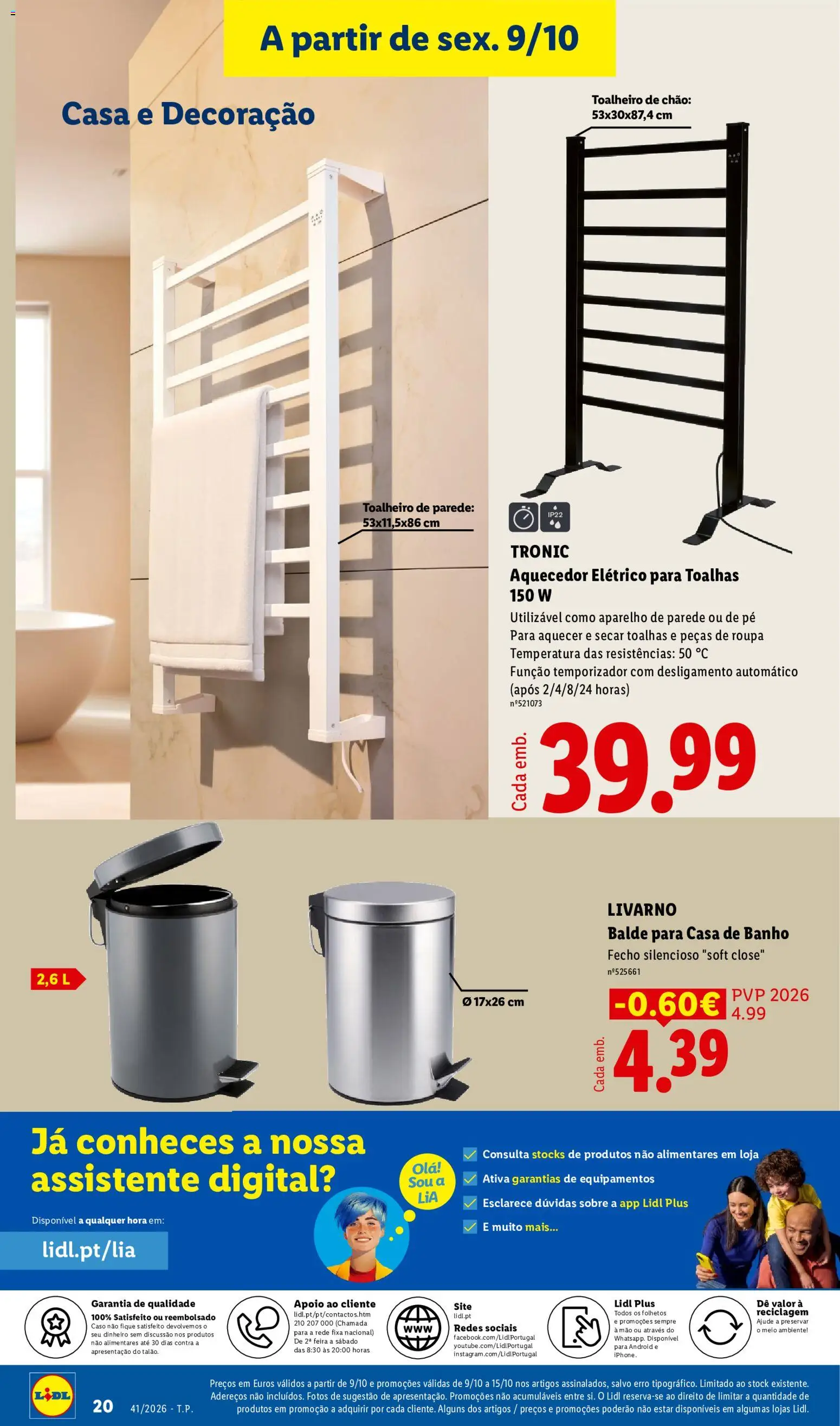 Lidl Promoções Fim de Semana │ válido de 09/10/2026 | Página: 20 | Produtos: Balde, Aquecedor, Decoração, Casa de banho