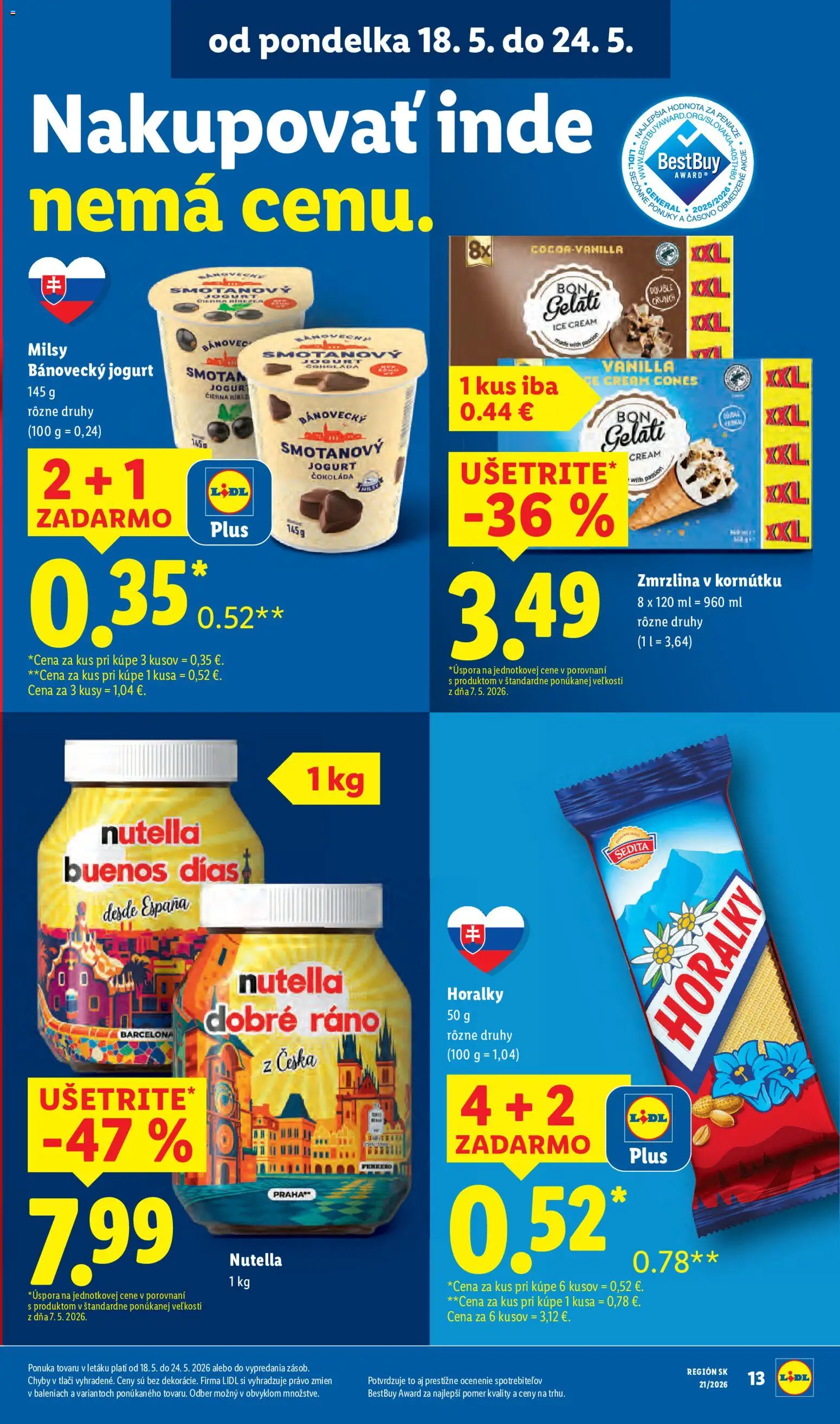 Nové Lidl akcie – leták je platný od 18.05.2026 | Strana: 17 | Produkty: Jogurt, Čokoláda, Horálky, Nutella