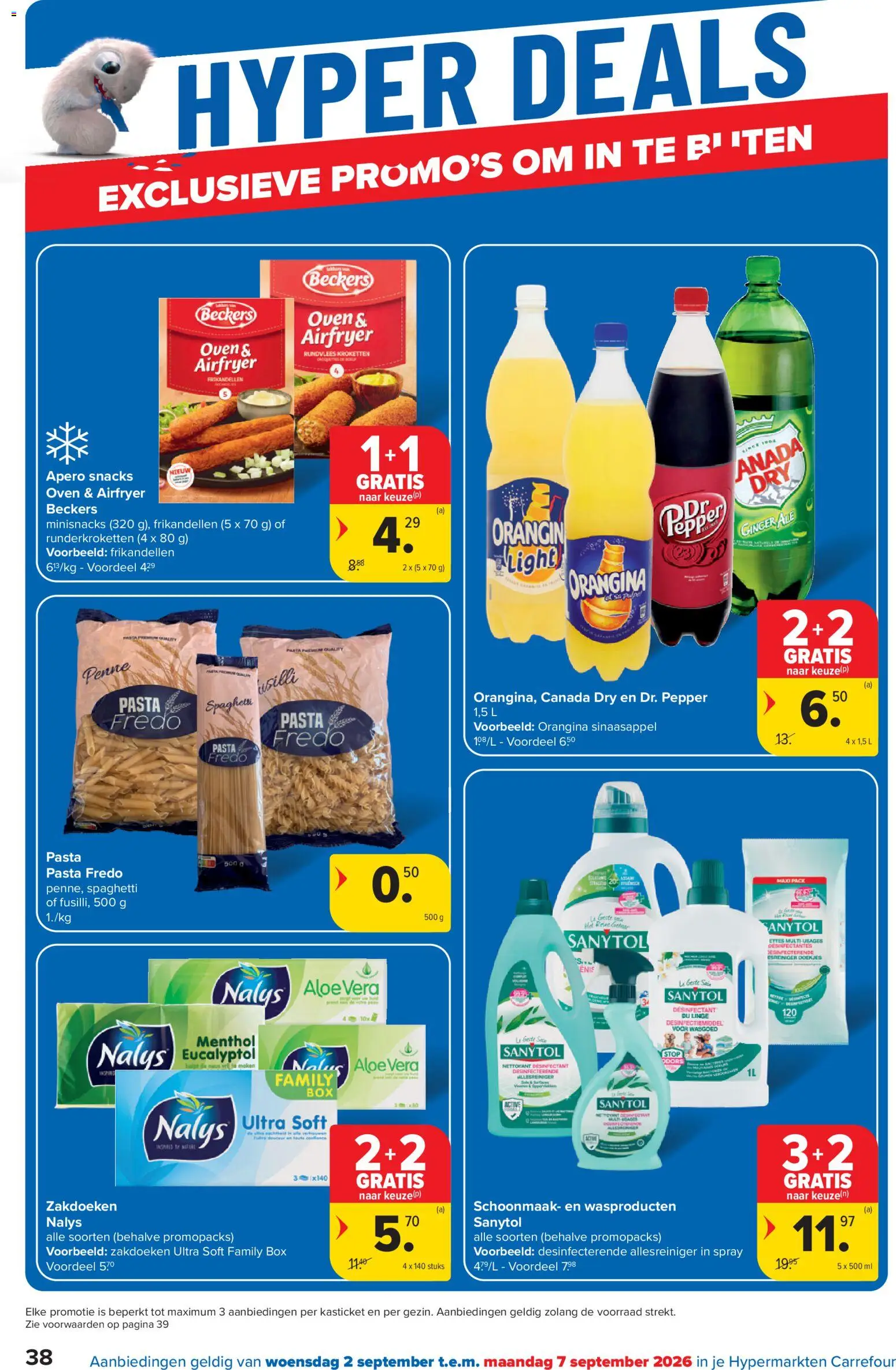 {H1} | Pagina: 38 | Producten: Spaghetti, Saus, Wasgoed, Snacks