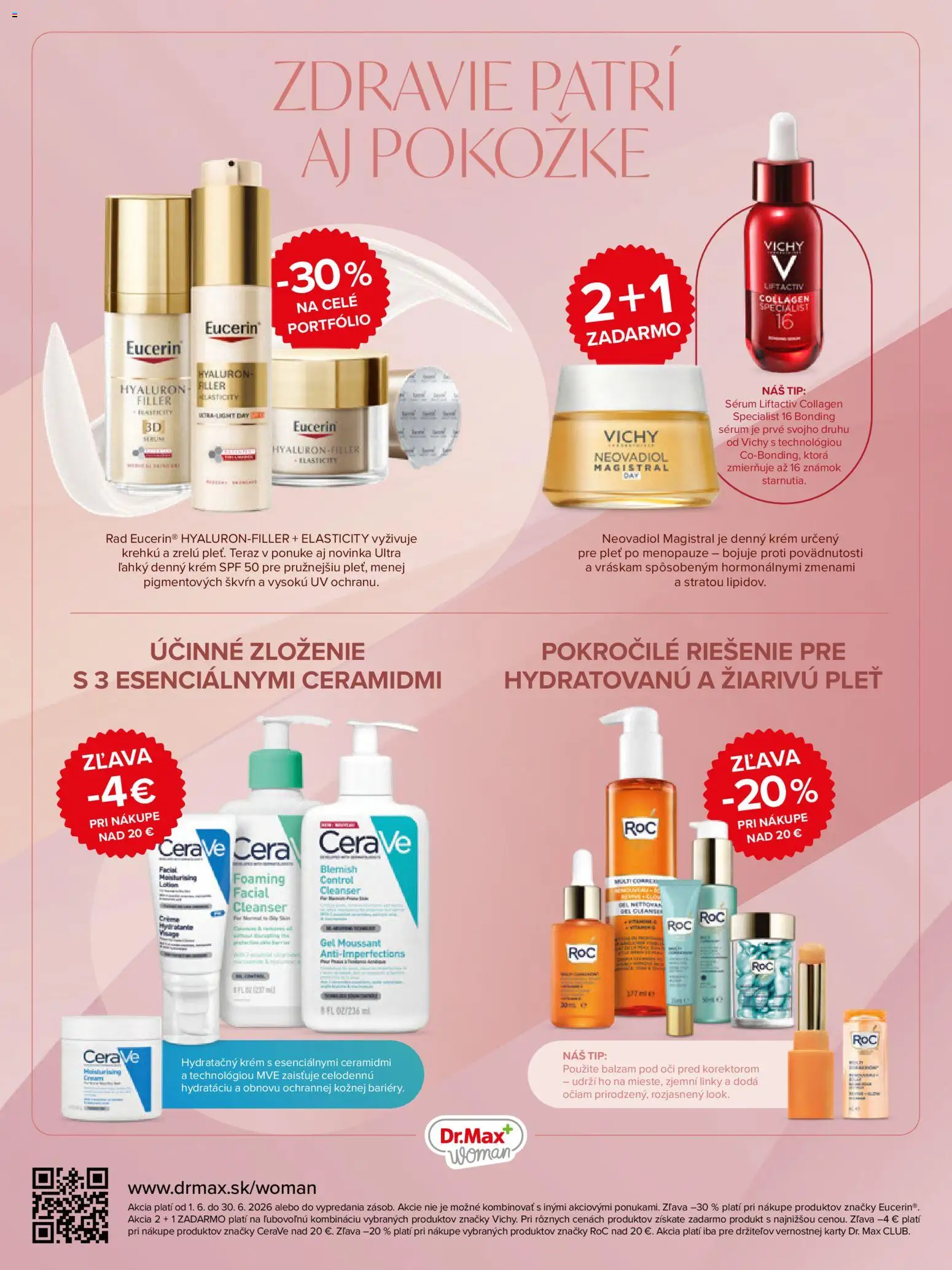 Nové Dr. Max akcie – leták je platný od 01.06.2026 | Strana: 8 | Produkty: Vichy, Krém, CeraVe, Eucerin