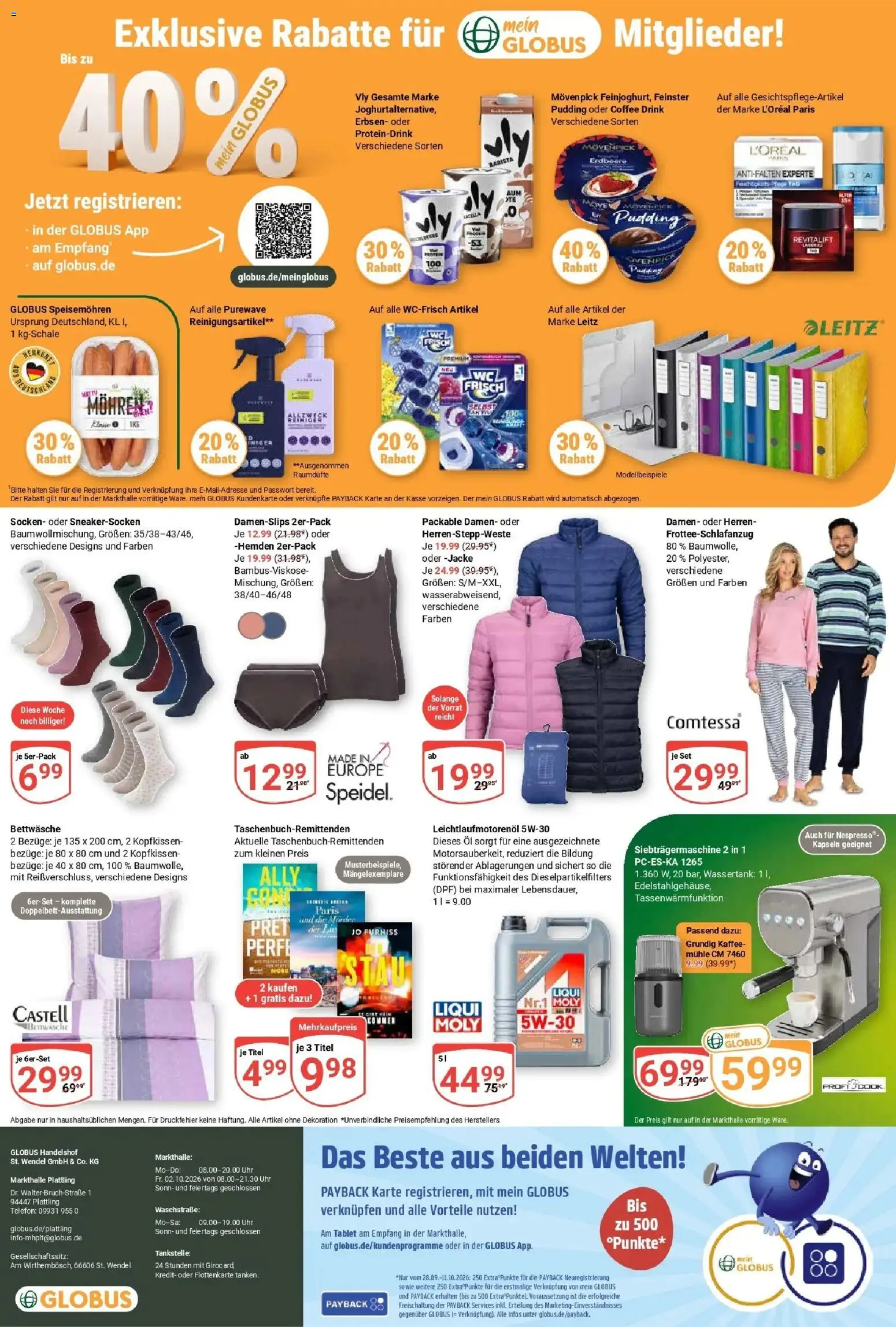 Globus Prospekt Plattling (ab 28.09.2026) » Angebote online | Seite: 30 | Produkte: Mühle, Bettwäsche, Jacke, Telefon
