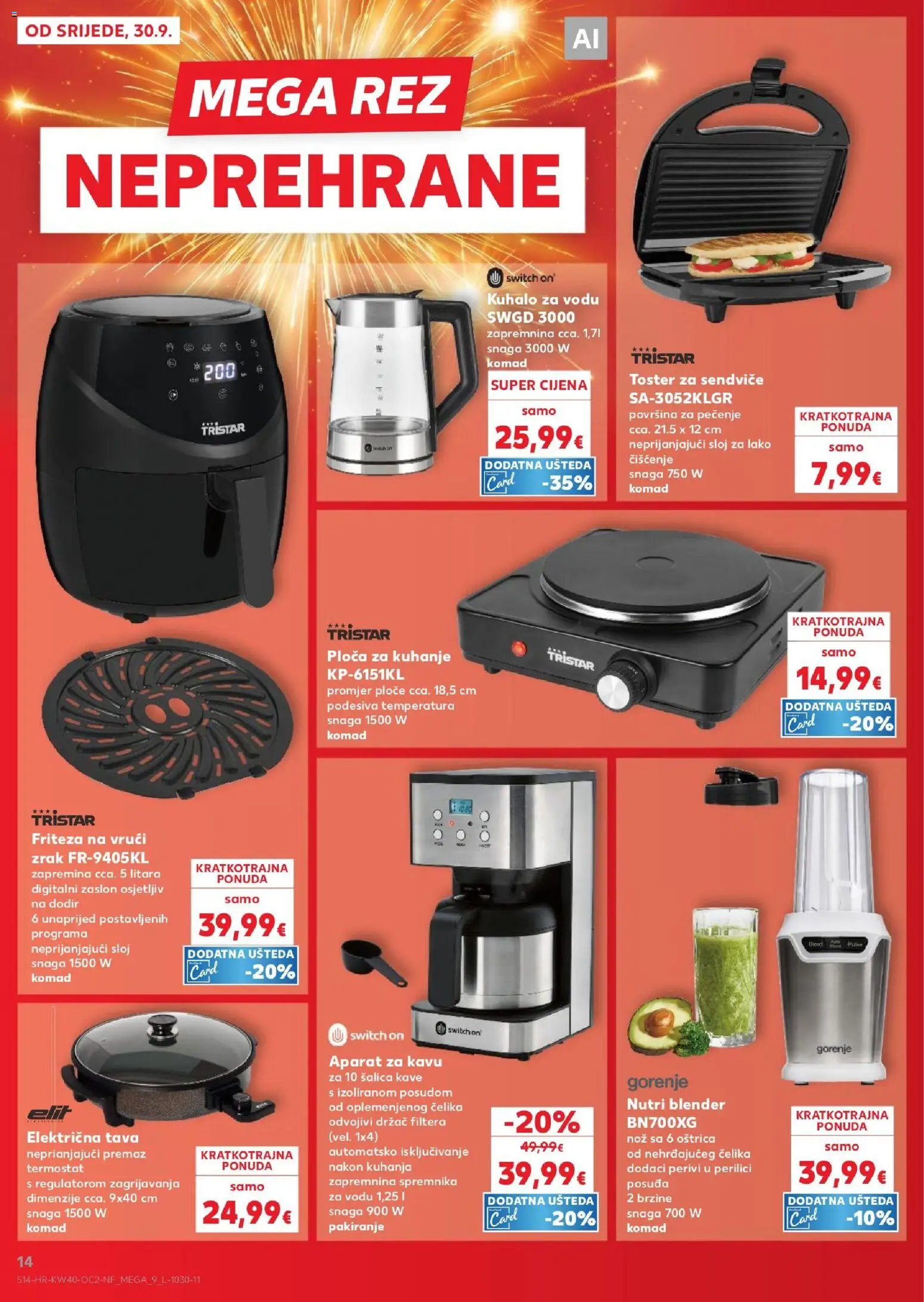 Kaufland katalog | vrijedi od 30.09.2026 | Stranica: 14 | Proizvodi: Kuhalo za vodu, Sandwich, Nož, Friteza na vrući zrak