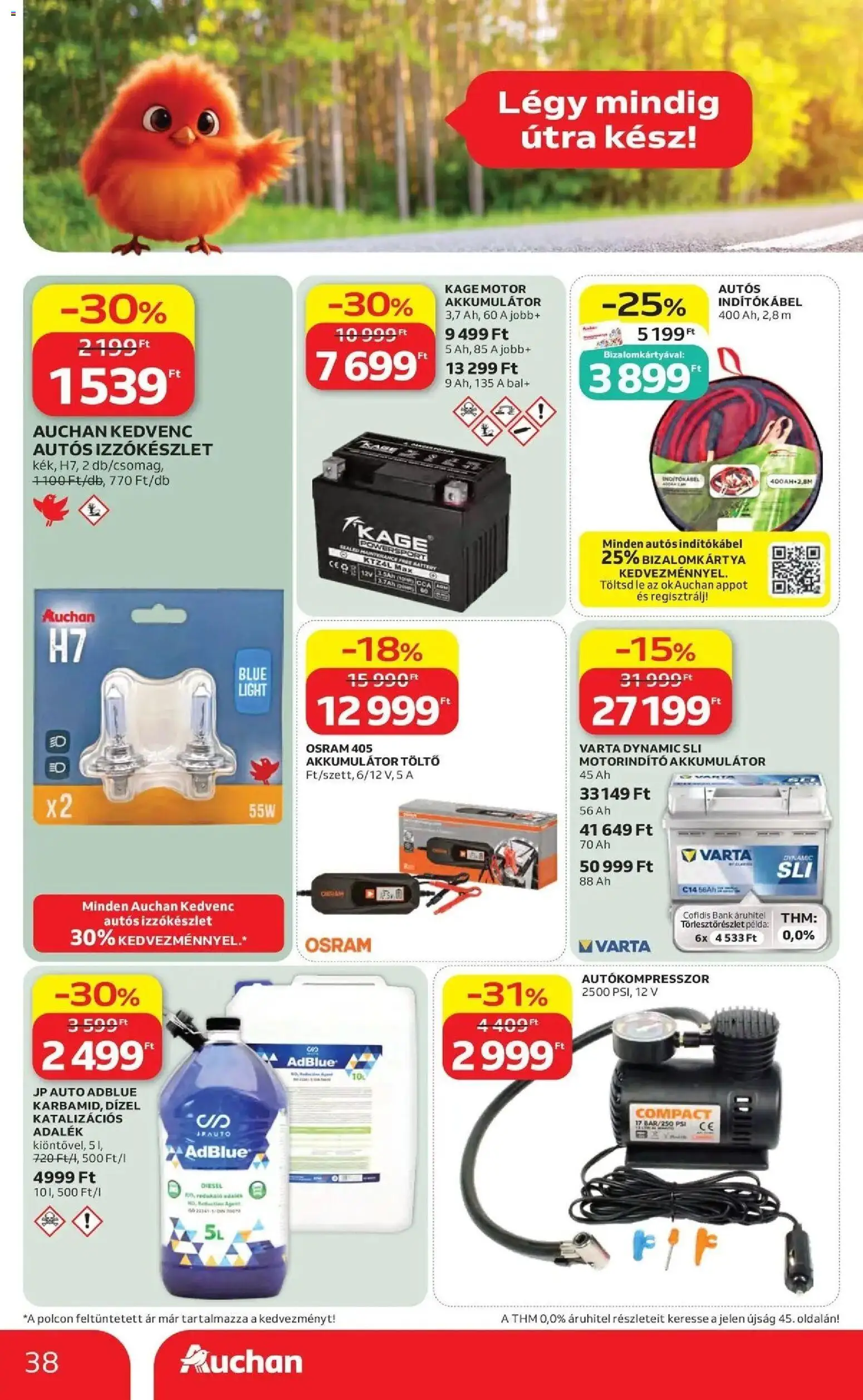 Auchan akciós ujság - amely érvényes a következő dátumtól: 2026.07.30. | Oldal: 38 | Termékek: Lé, Töltő, AdBlue, Akkumulátor töltő