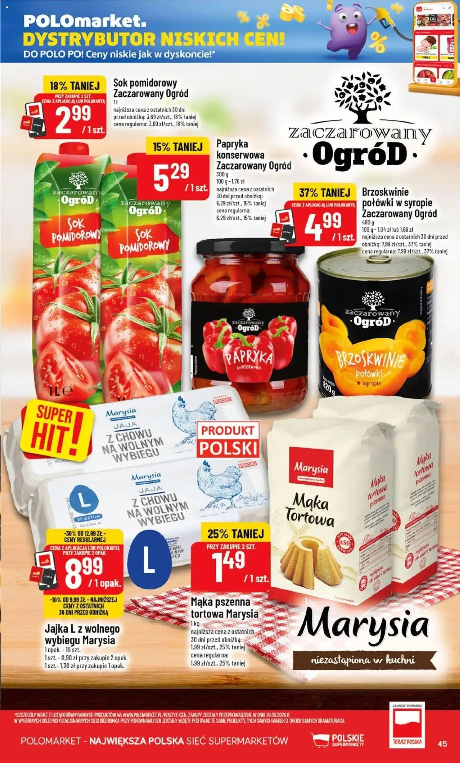 Nowa POLOmarket gazetka od jutra 07.10.2026 | Strona: 45 | Produkty: Papryka konserwowa, Mąka tortowa, Brzoskwinie, Mąka