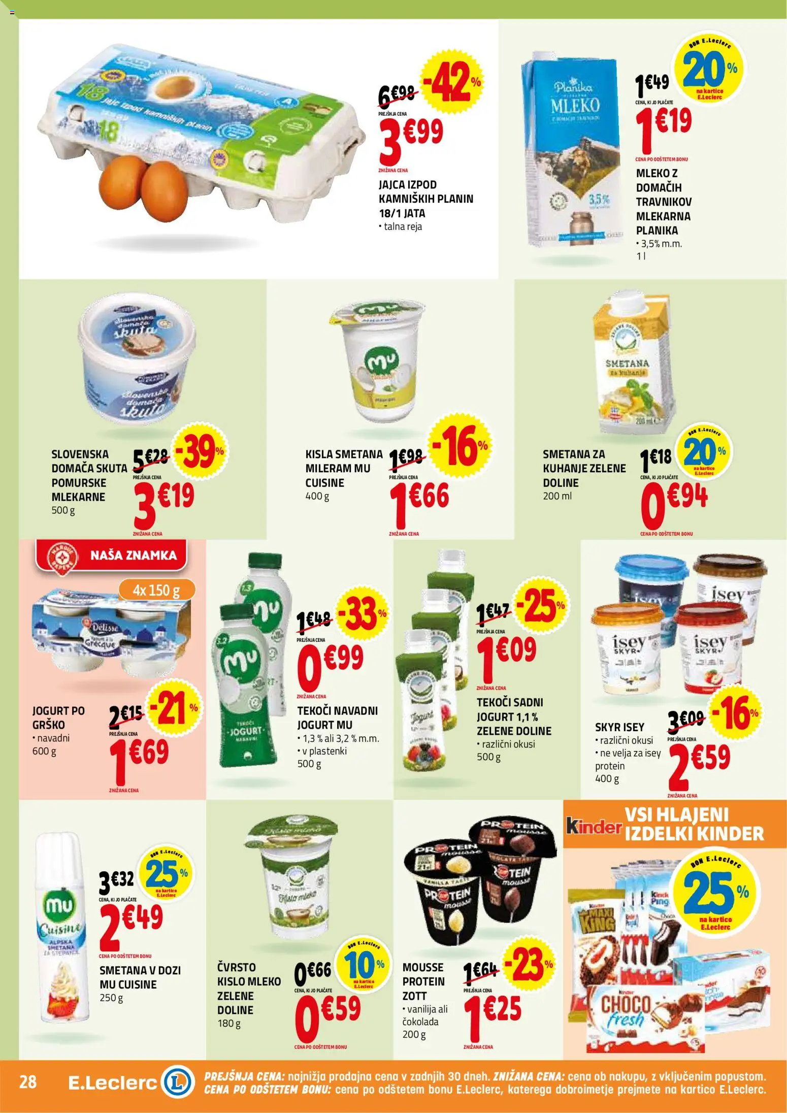 Novi E.leclerc katalog ponudbe – veljaven od 23.09.2026 | Stran: 28 | Izdelki: Skyr, Mileram, Kisla smetana, Smetana