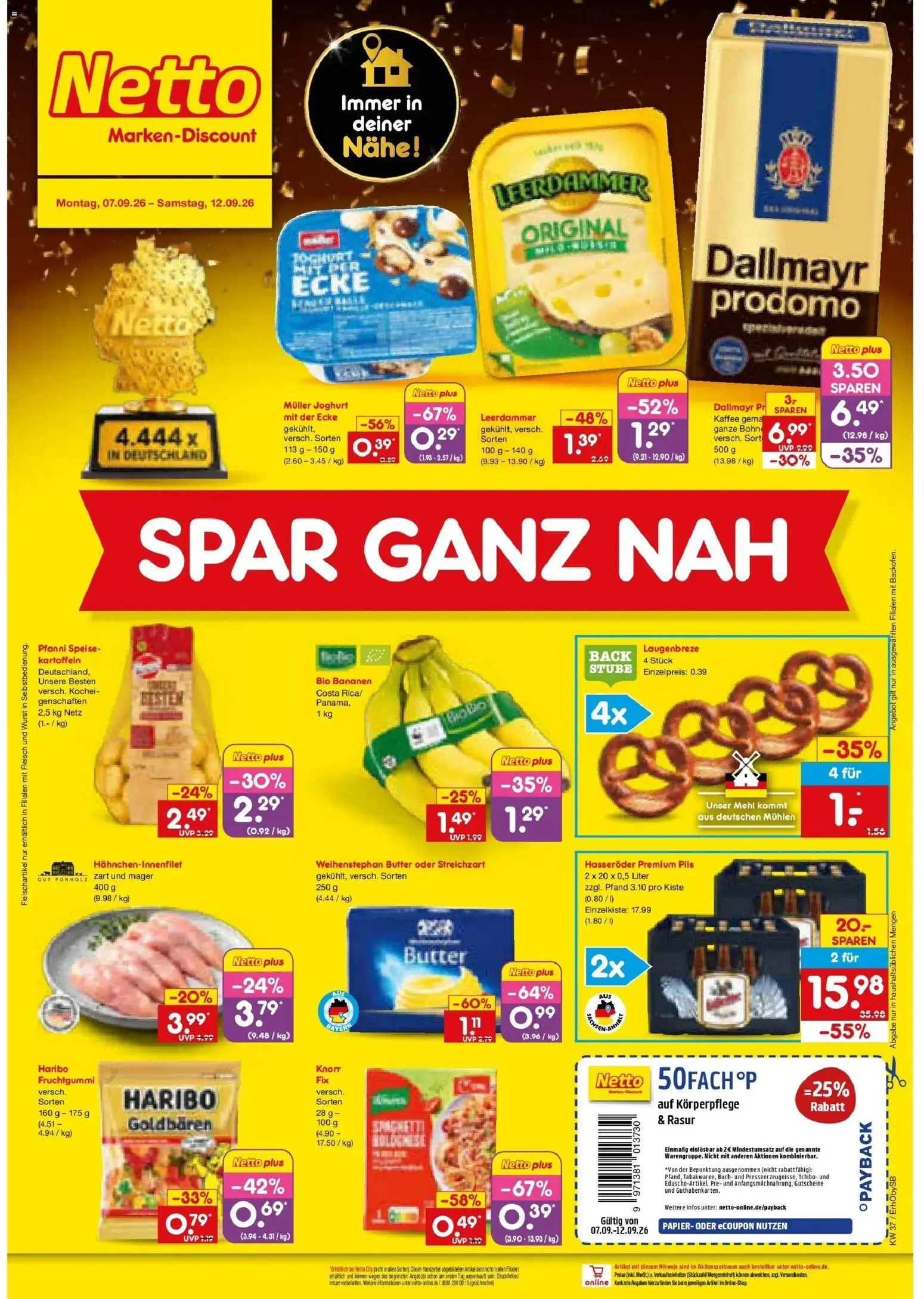 Netto Marken-Discount Prospekt München – gültig ab 07.09.2026 | Seite: 1 | Produkte: Pils, Leerdammer, Kartoffeln, Fleisch