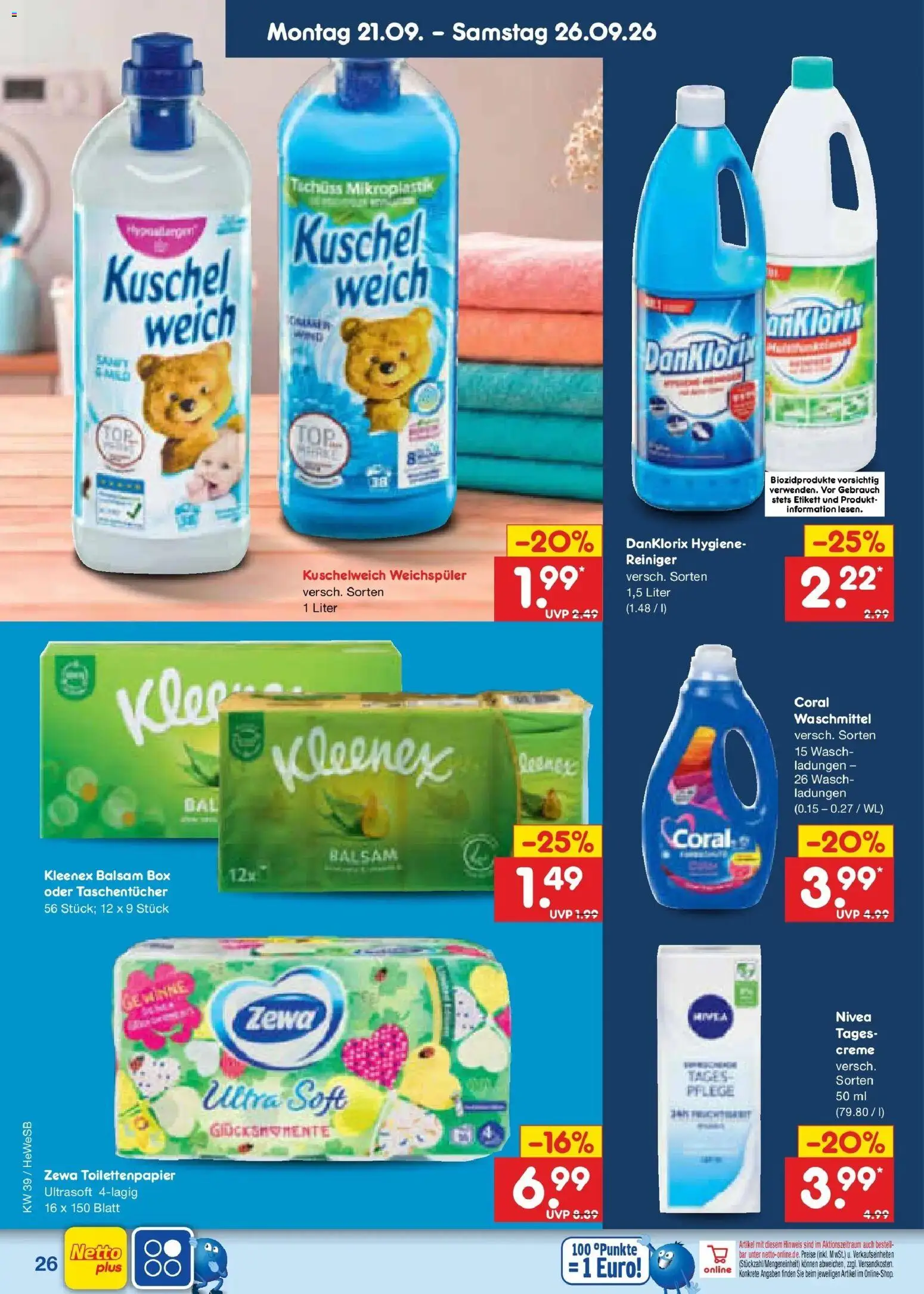 Netto Marken-Discount Prospekt Hamburg – gültig ab 21.09.2026 | Seite: 38 | Produkte: Coral, Kuschelweich, Zewa, Weichspüler