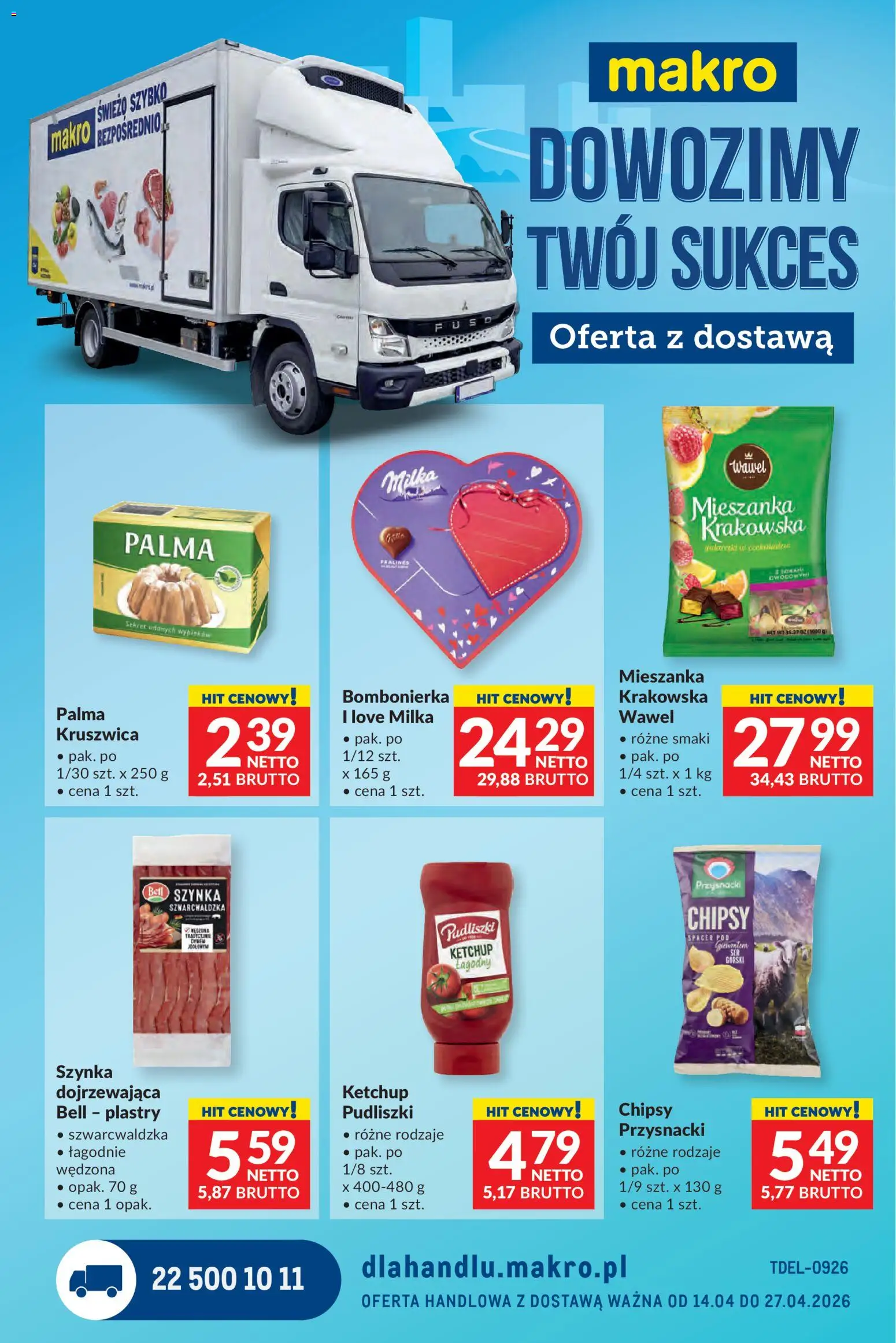 Makro gazetka - Dystrybucja do sklepów od 14.04.2026 | Strona: 1 | Produkty: Ketchup, Bell, Szynka, Milka