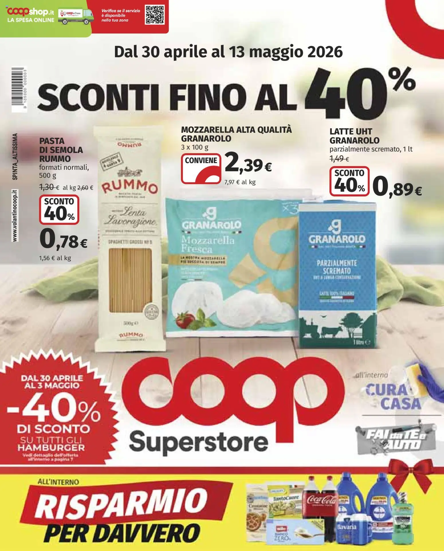 Volantino COOP del 30.04.2026 | Pagina: 1 | Prodotti: Latte, Pasta, Crostini, Hamburger