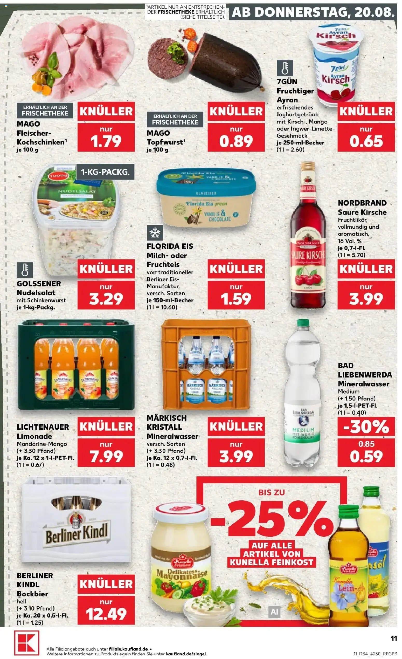 Prospekt Kaufland ab 20.08.2026 » Angebote Online zum Blättern | Seite: 11 | Produkte: Berliner, Milch, Limonade, Mineralwasser