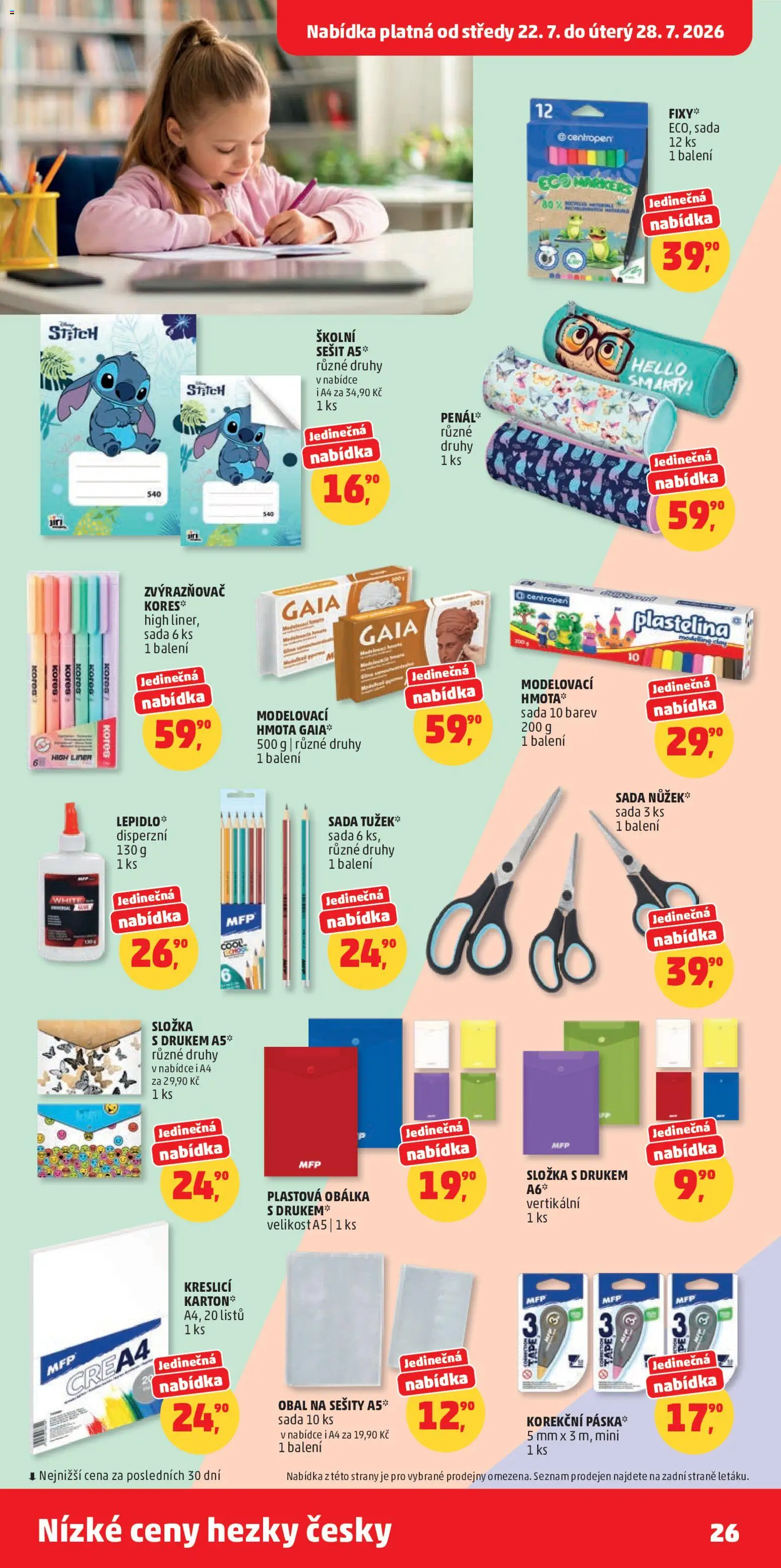 Penny Market leták od 22.07.2026 | Strana: 26 | Produkty: Penál, Notebook, Sešit, Plastelína