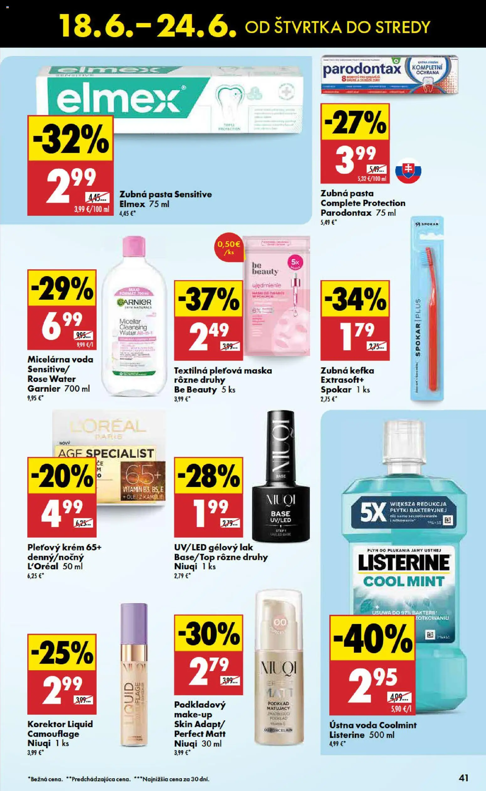 Nové Biedronka akcie – leták je platný od 18.06.2026 | Strana: 41 | Produkty: Zubná kefka, Listerine, Ústna voda, Krém