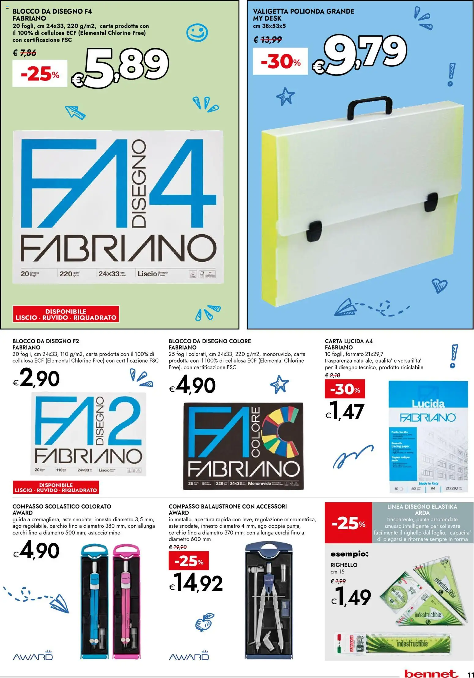 Volantino bennet del 30/07/2026 | Pagina: 11 | Prodotti: Astuccio, Compasso, Valigetta, Blocco da disegno