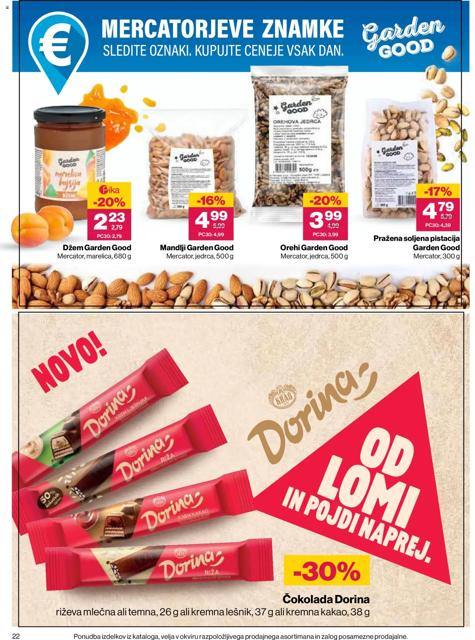 Novi Mercator katalog ponudbe – veljaven od 03.09.2026 | Stran: 22 | Izdelki: Mandlji, Džem, Cokolada