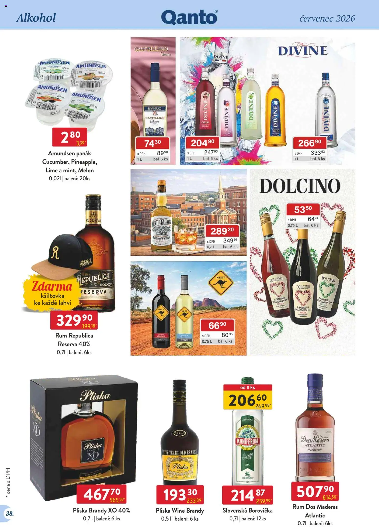 Astur & Qanto leták - Velkoobchod 07/2026 od 01.07.2026 | Strana: 38 | Produkty: Lambrusco, Whiskey, Panák, Rum Republica