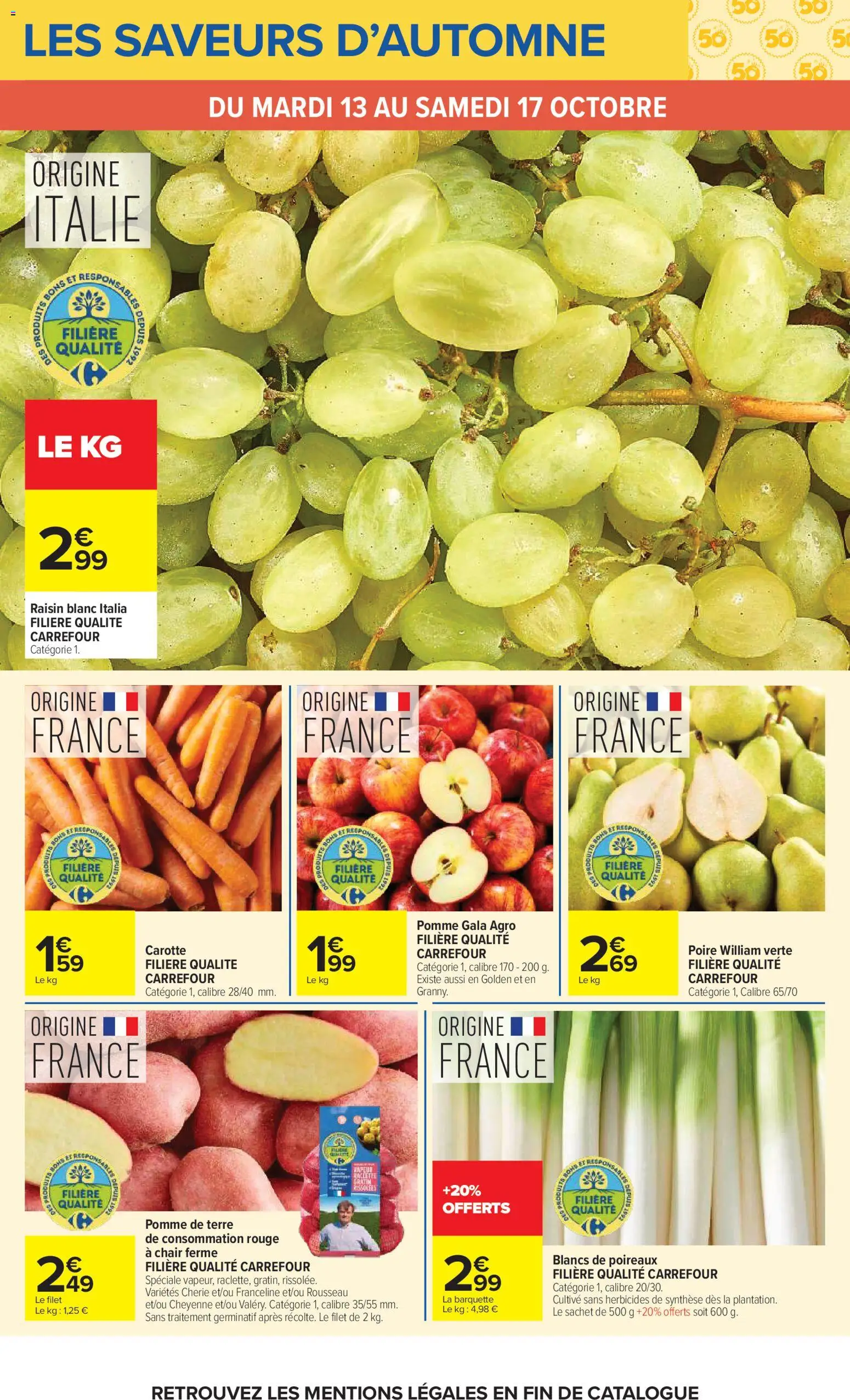 {H1} | Page: 7 | Produits: Poire, Pomme de terre de consommation, Raisin blanc, Carotte
