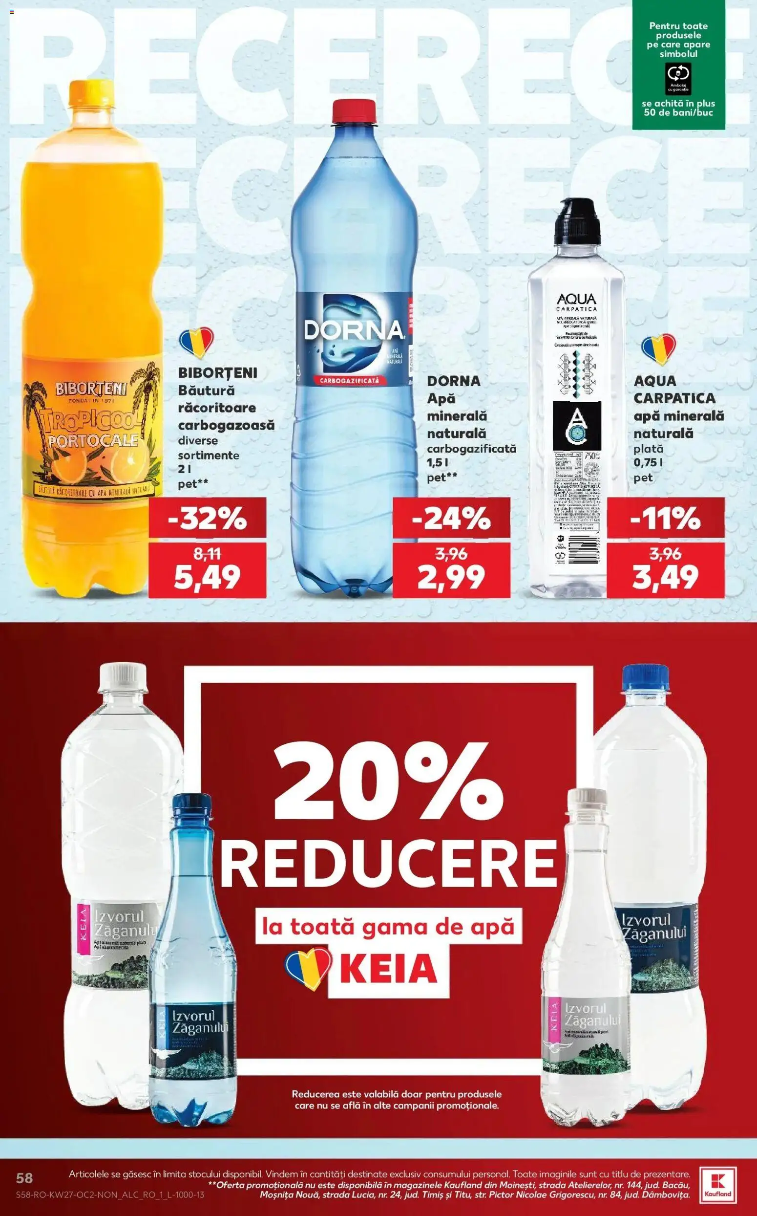 Noul catalog Kaufland – valabil de la 01.07.2026 | Pagină: 58 | Produse: Yazı tahtası kalemi, Portocale, Apă