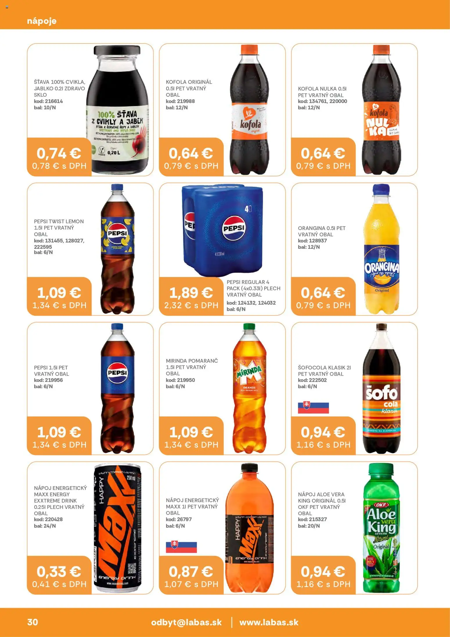 Nové Labaš akcie – leták je platný od 17.07.2026 | Strana: 30 | Produkty: Apple, Kofola, Pepsi, Mirinda