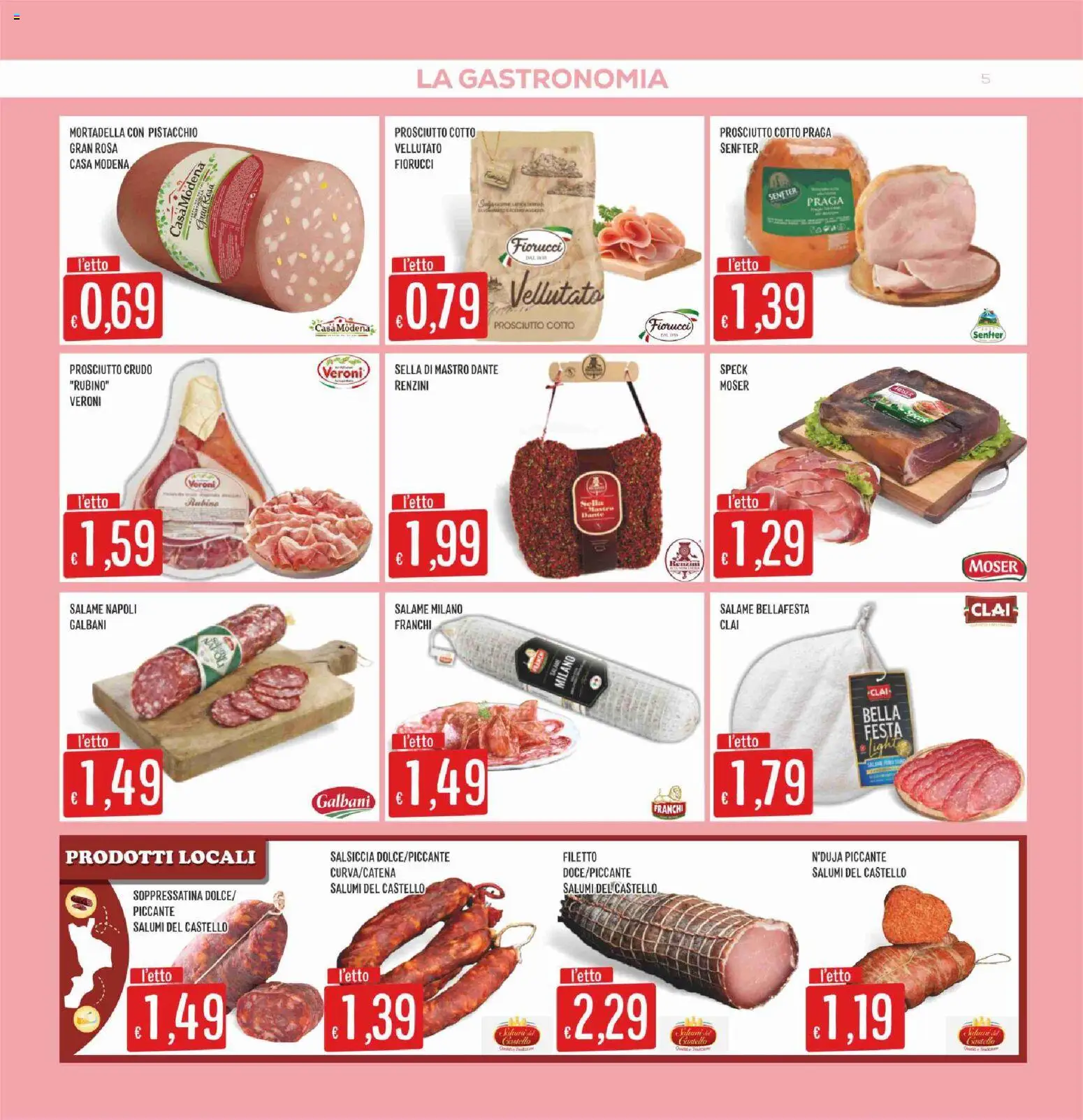 Volantino SISA del 14.05.2026 | Pagina: 5 | Prodotti: Prosciutto Crudo, Salame, Salsiccia, Letto