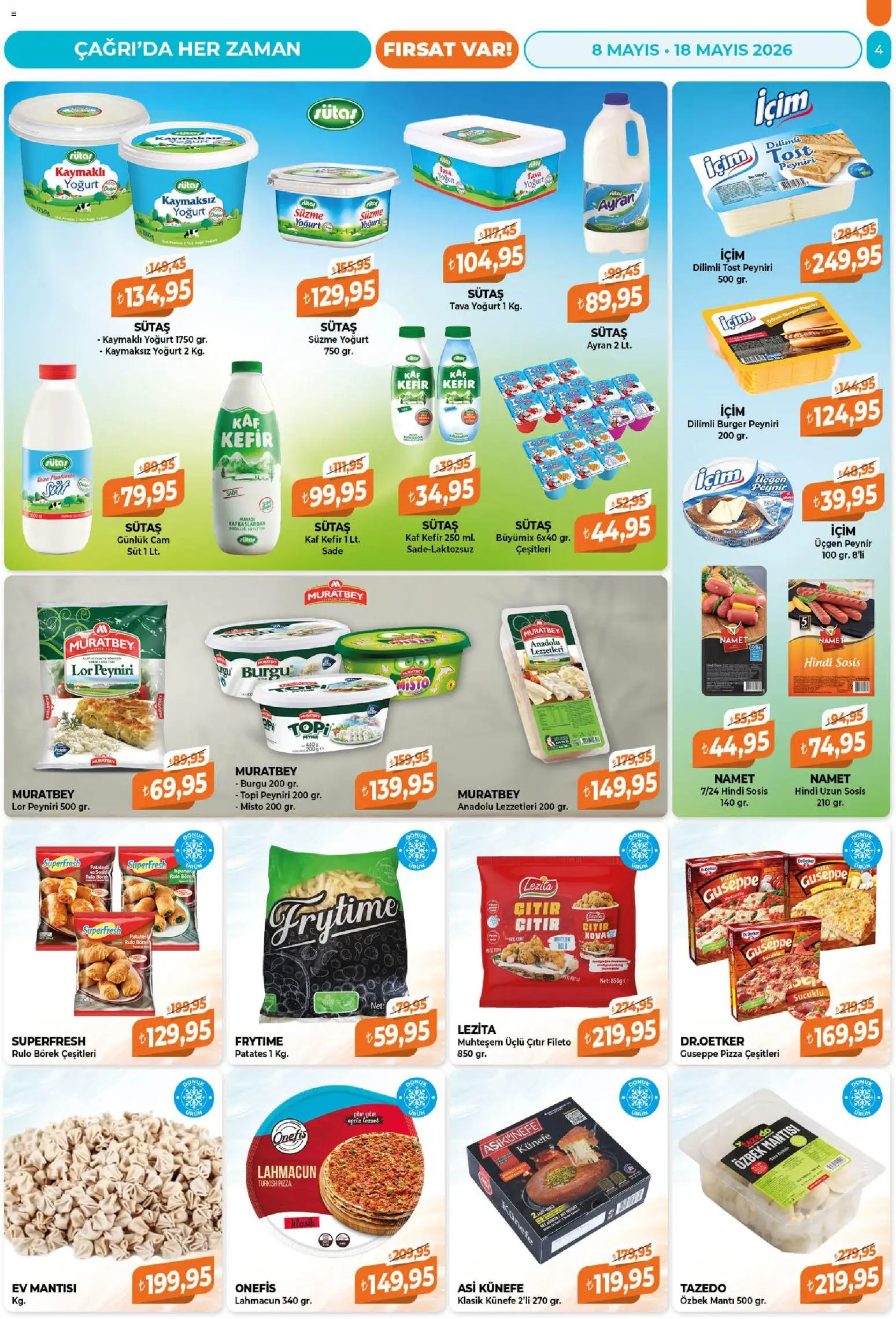 Çağrı Market Katalog - 08.05.2026 tarihinden itibaren geçerlidir | Sayfa: 4 | Ürünler: Kefir, Süt, Yoğurt, Sosis