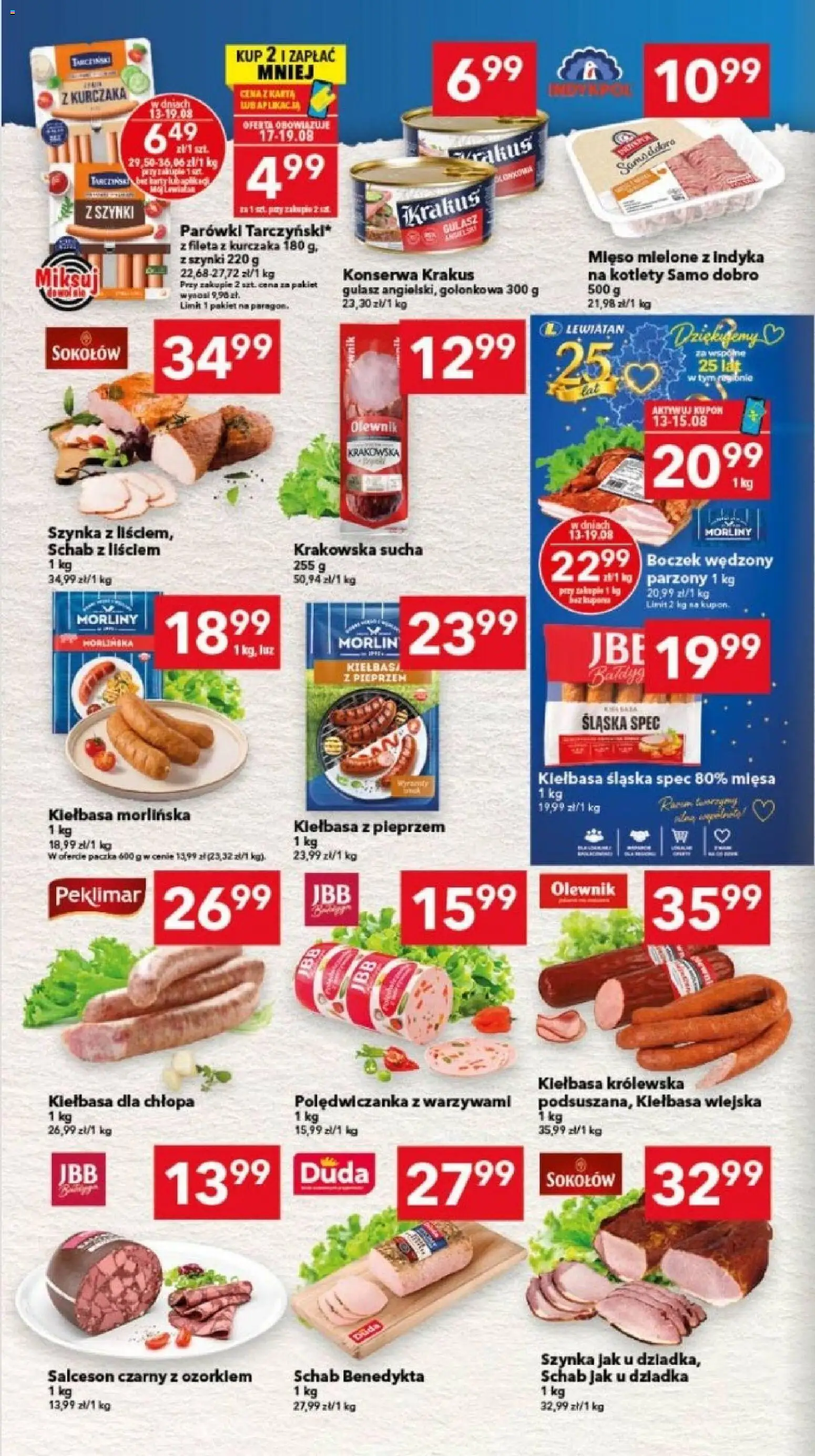 Lewiatan gazetka - Bydgoszcz od 13.08.2026 | Strona: 2 | Produkty: Kiełbasa, Krakowska sucha, Gulasz, Kotlety