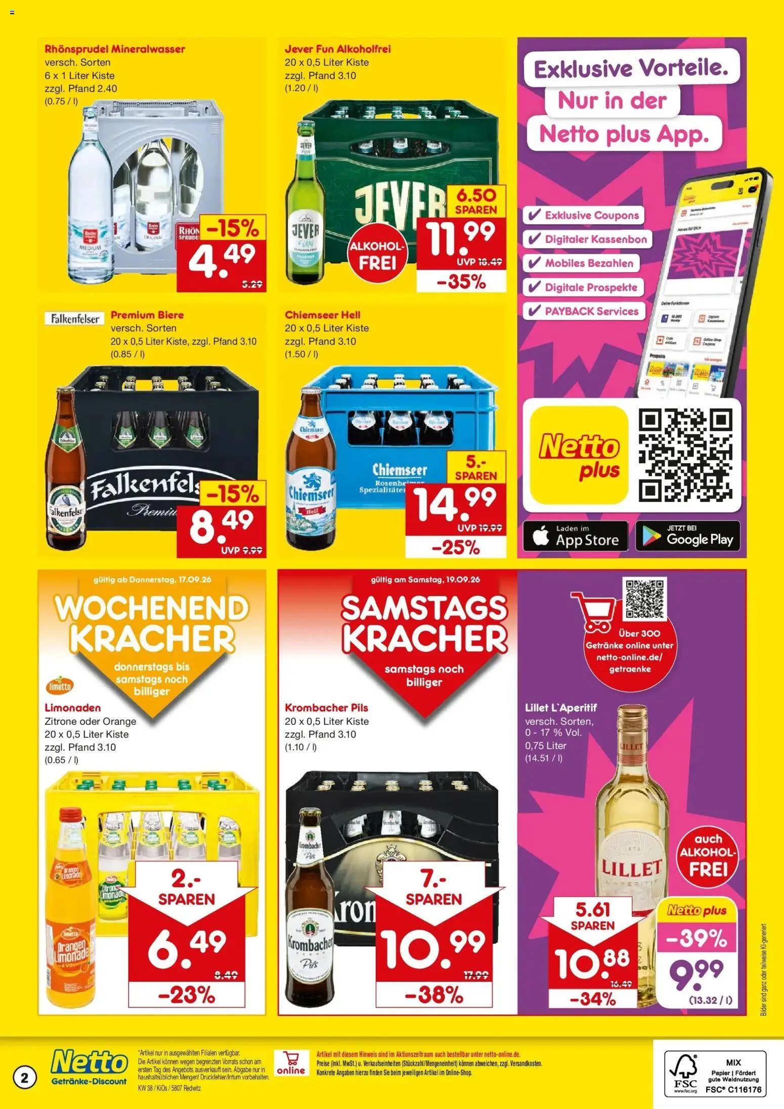 Netto Marken-Discount Prospekt Redwitz – gültig ab 14.09.2026 | Seite: 2 | Produkte: Pils, Mineralwasser, Lillet, Krombacher
