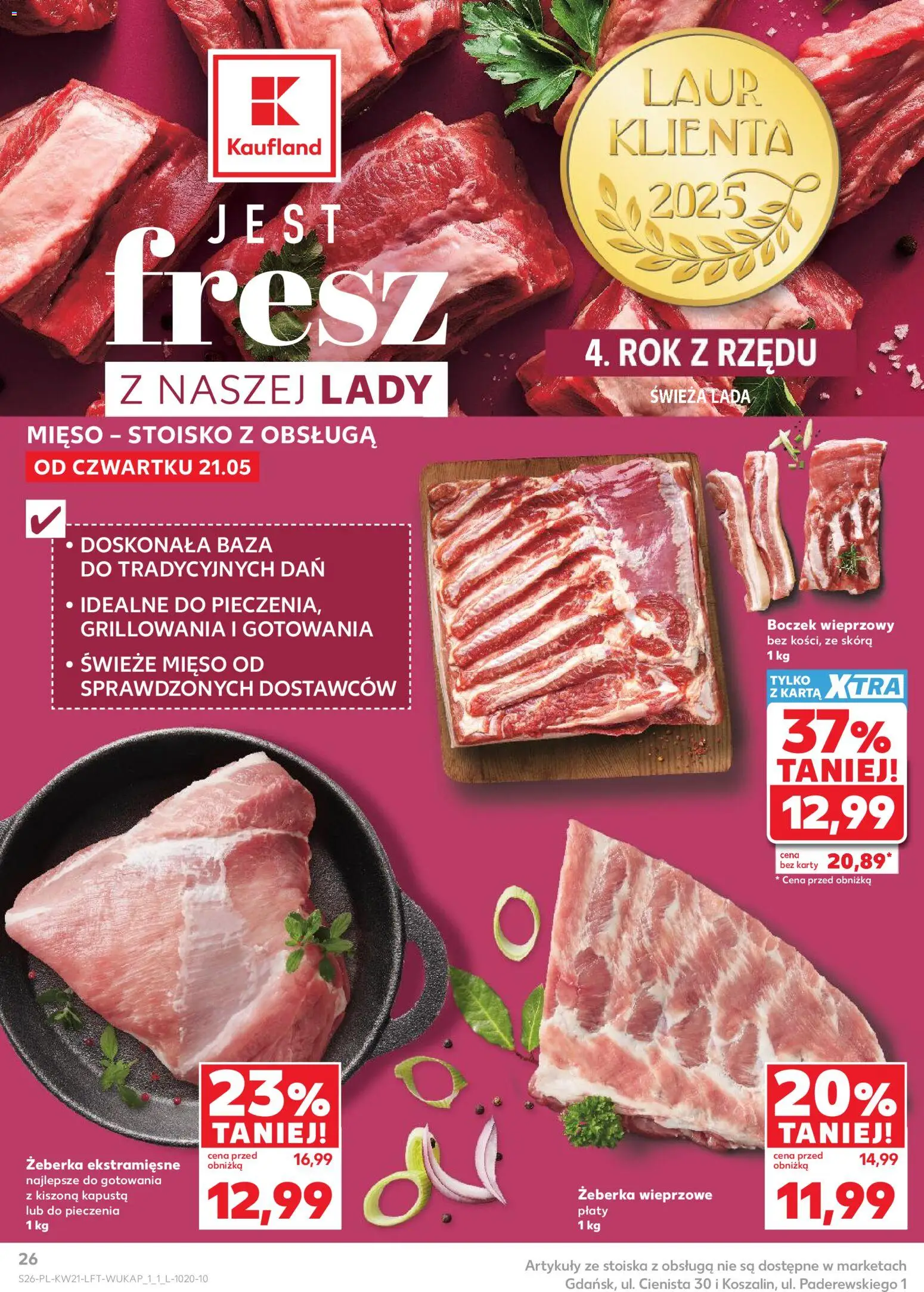 Kaufland gazetka od 21.05.2026 | Strona: 26 | Produkty: Kapusta, Karta, Mięso, Boczek wieprzowy