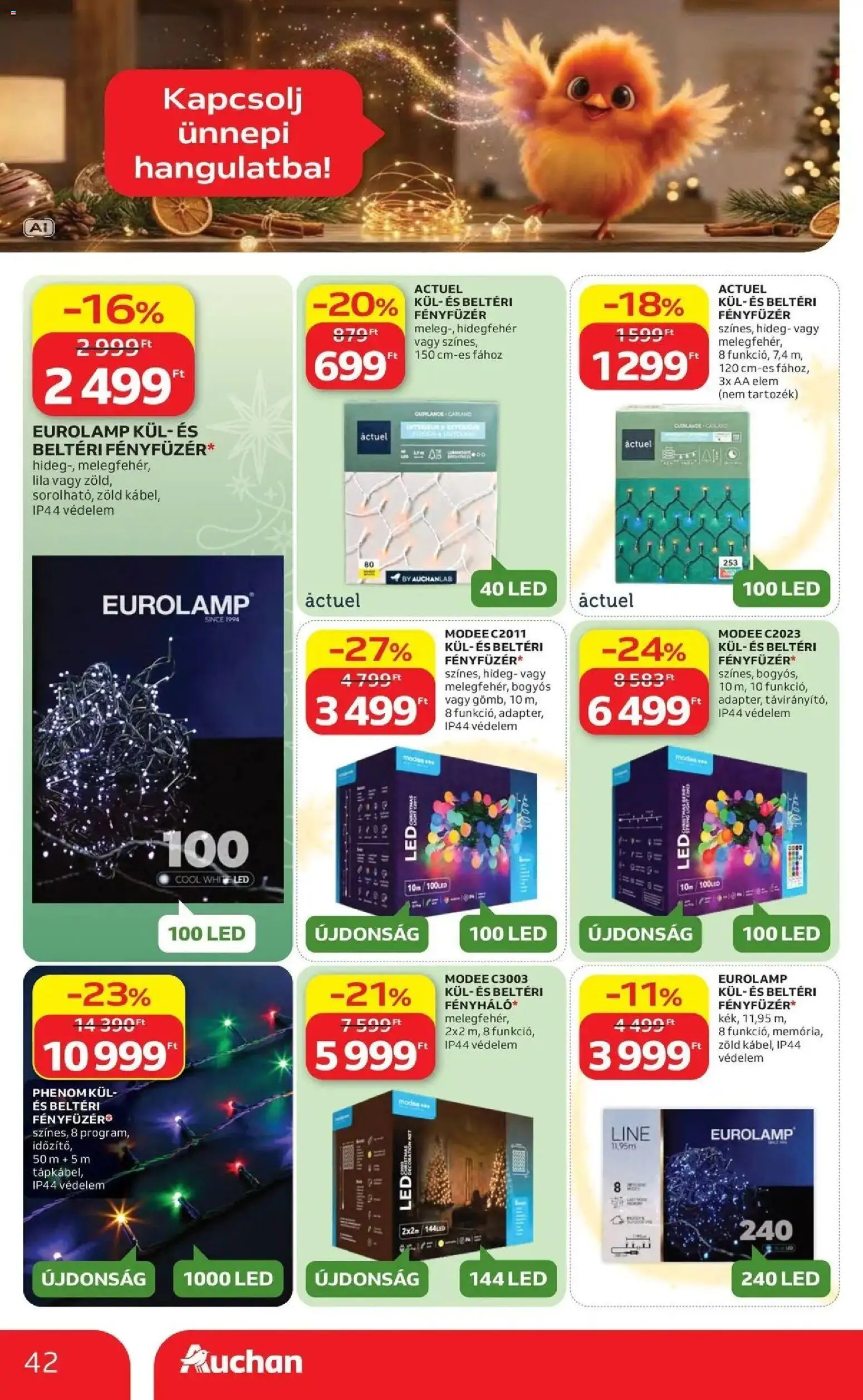 Auchan Karácsonyi ajánlataink Kecskemét - 2026.10.22. -tól/töl > akció, lapozható szórólap 🛍️ | Oldal: 42 | Termékek: Fényfüzér, Elem, LED