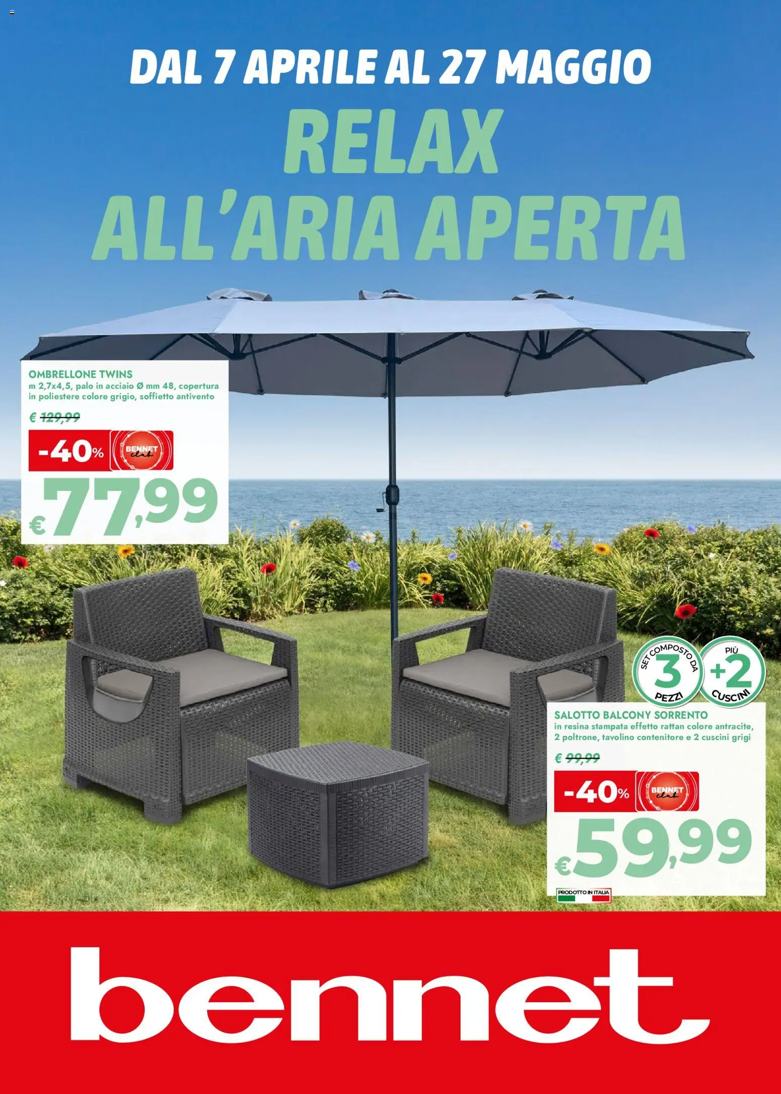 Volantino bennet del 07.04.2026 | Pagina: 1 | Prodotti: Tavolino, Ombrellone, Contenitore