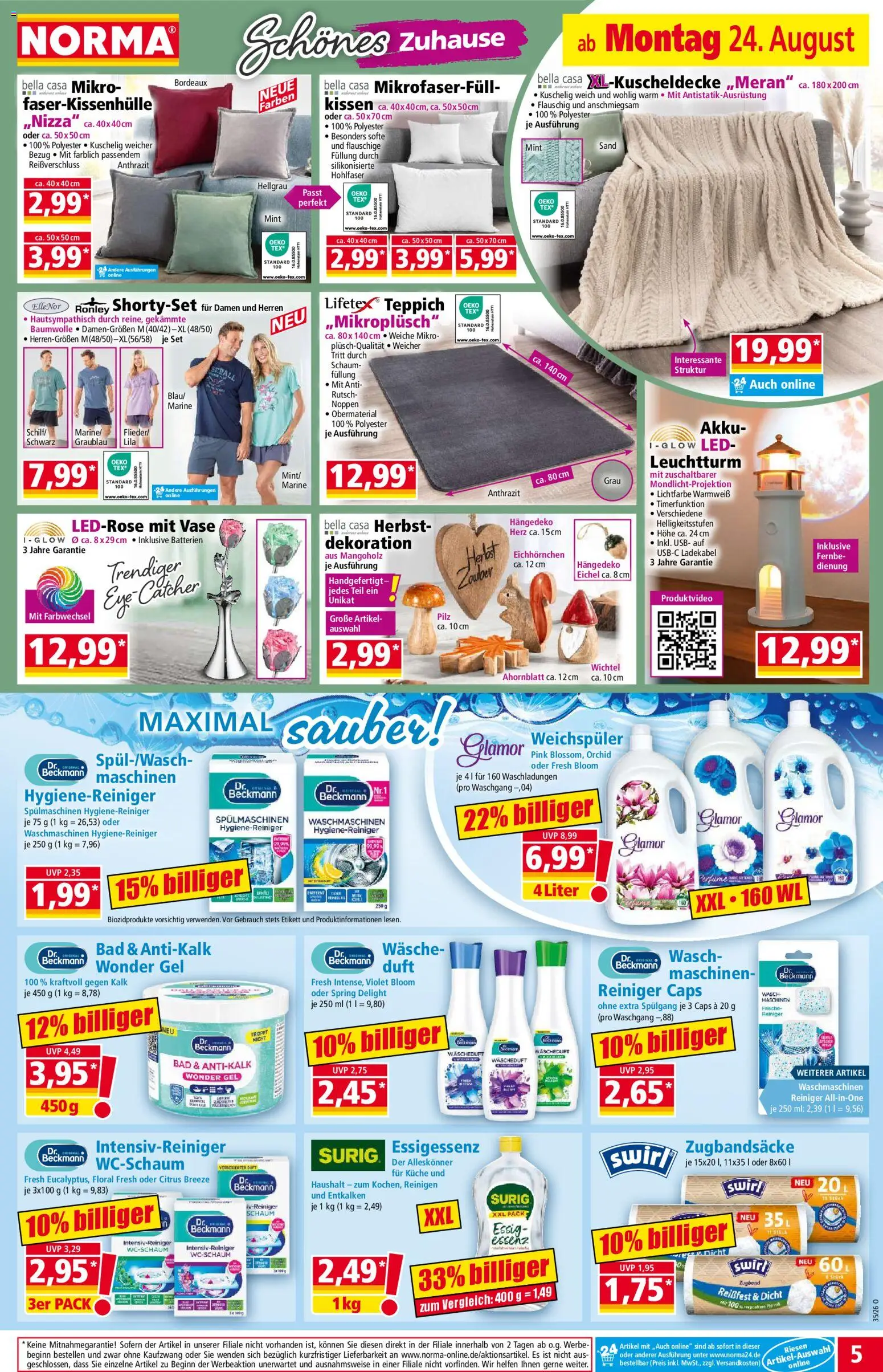 Norma Prospekt – gültig ab 24.08.2026 | Seite: 5 | Produkte: Essig, Duft, Weichspüler, Ladekabel