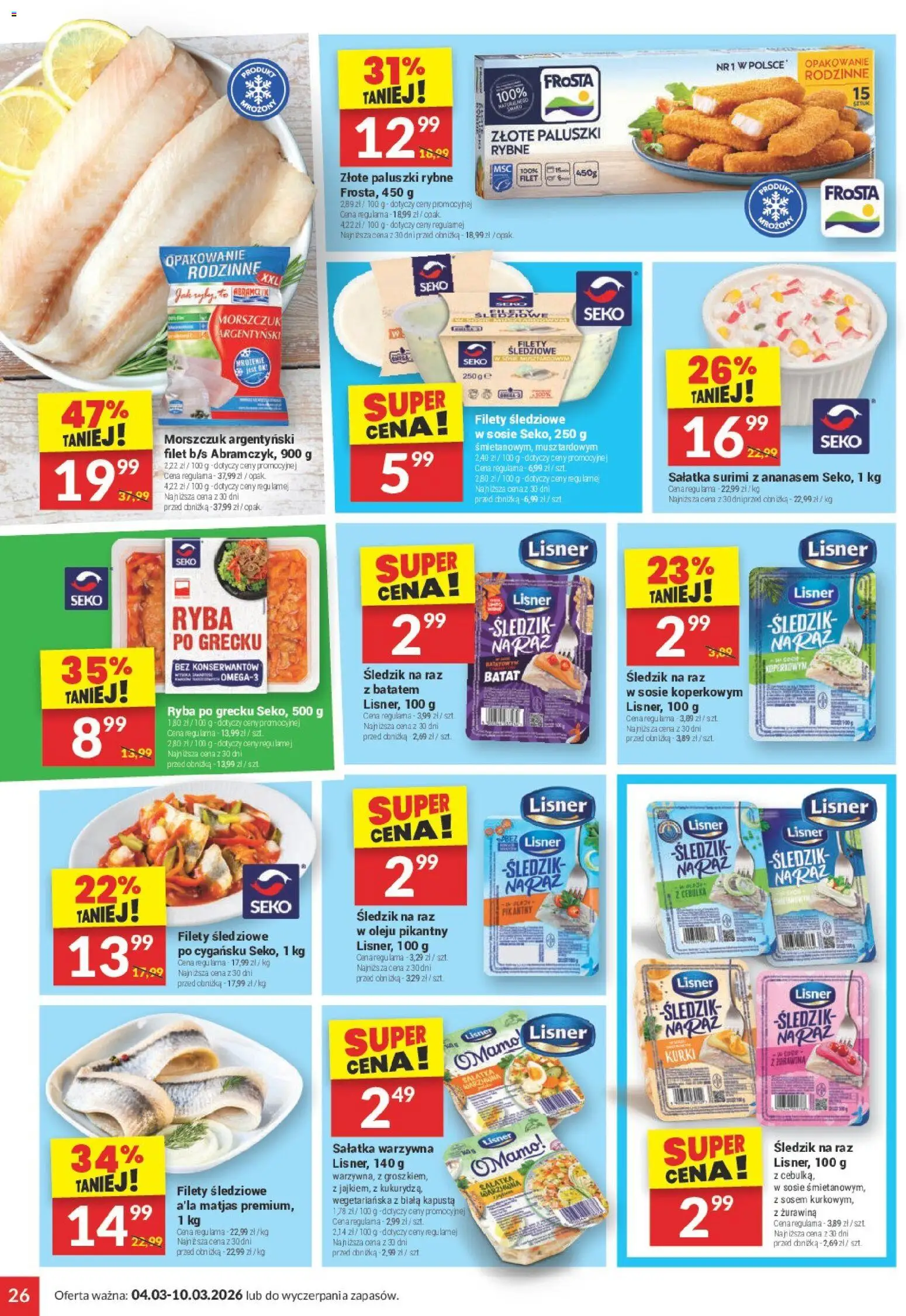 Twój Market gazetka od 04.03.2026 | Strona: 26 | Produkty: Surimi, Paluszki rybne, Ryba po grecku, Morszczuk